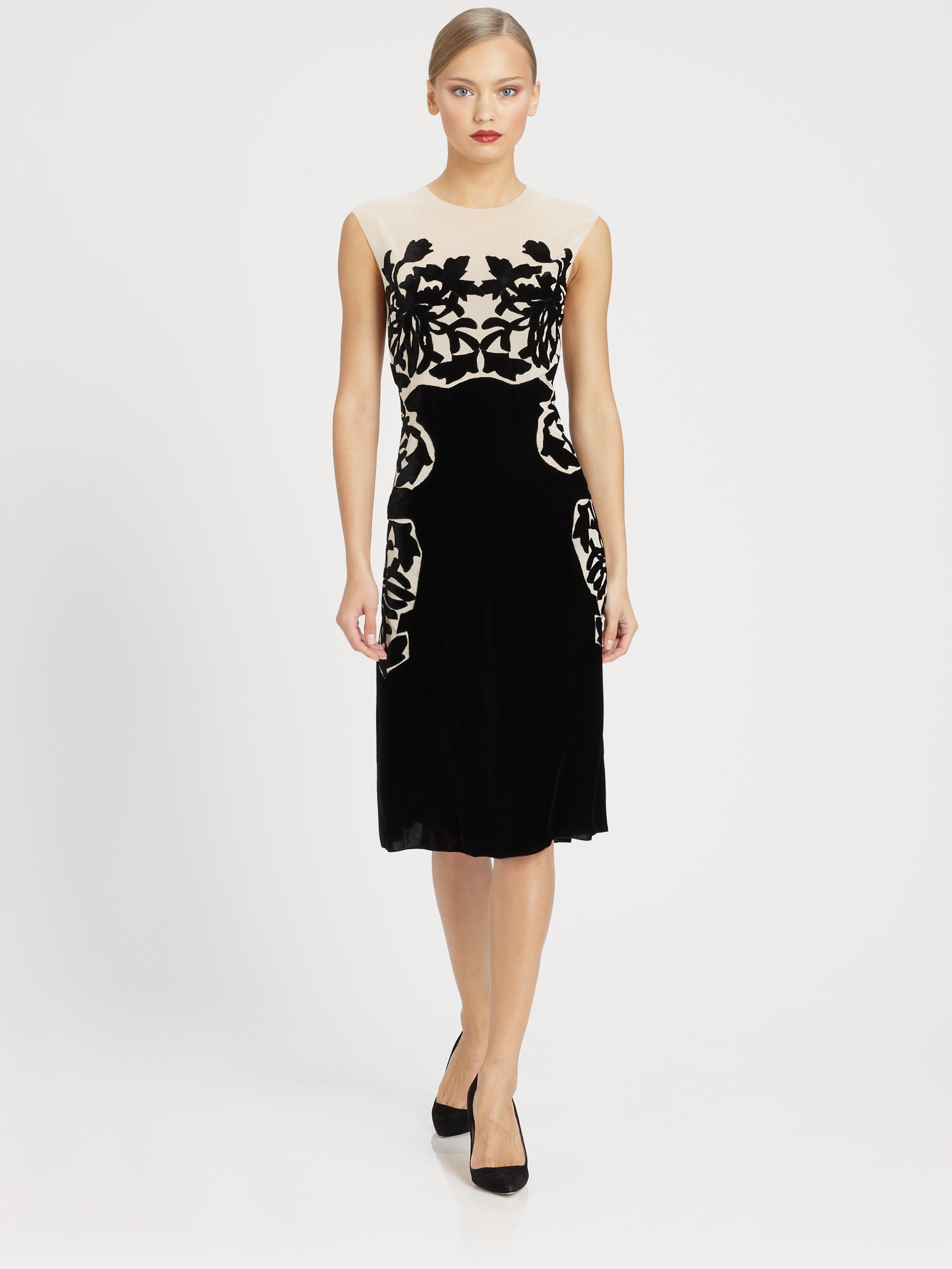 Lyst Bottega Velvet Embroidery Dress in Black