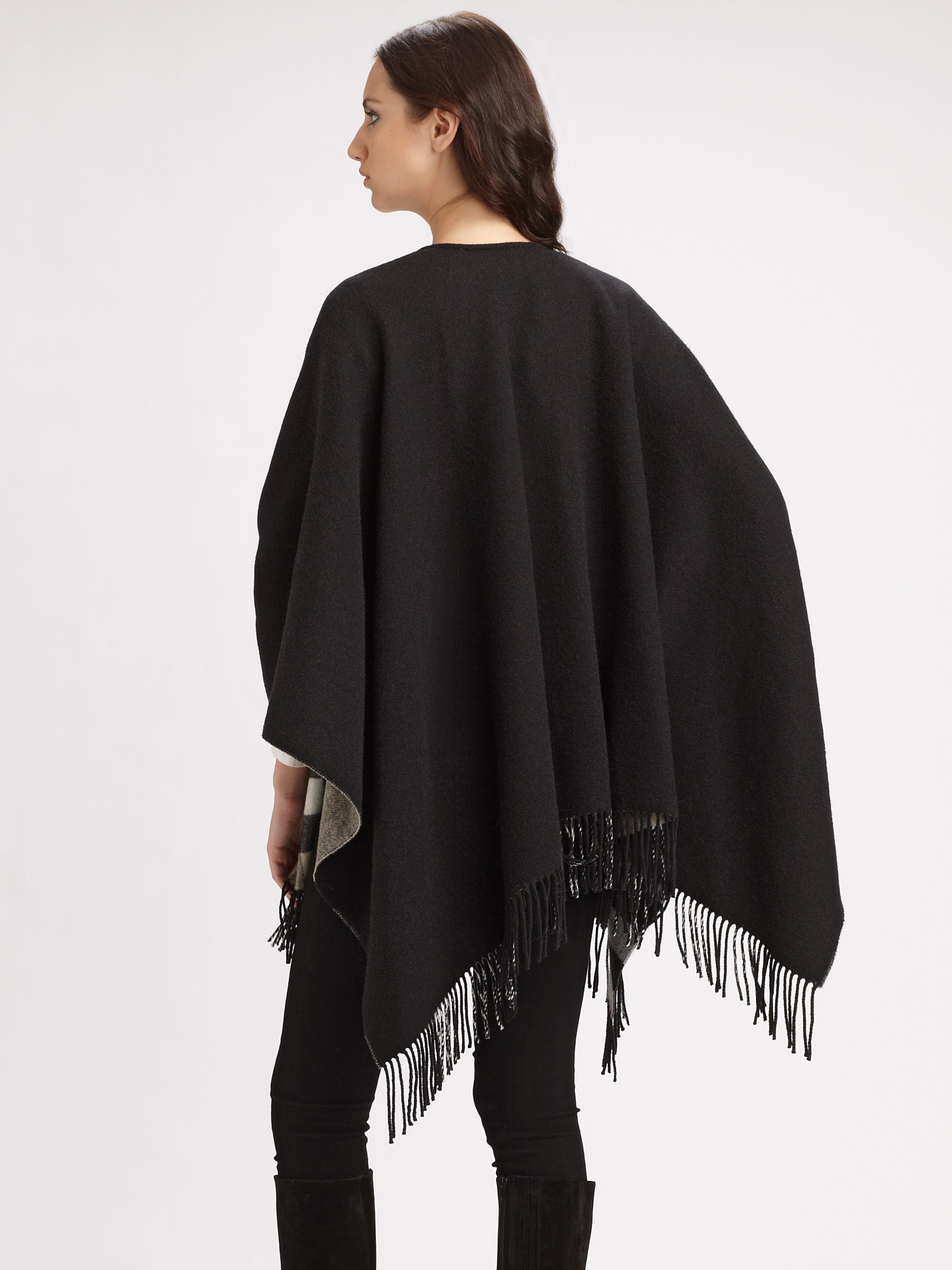 Burberry Reversible Cape in Black | Lyst
