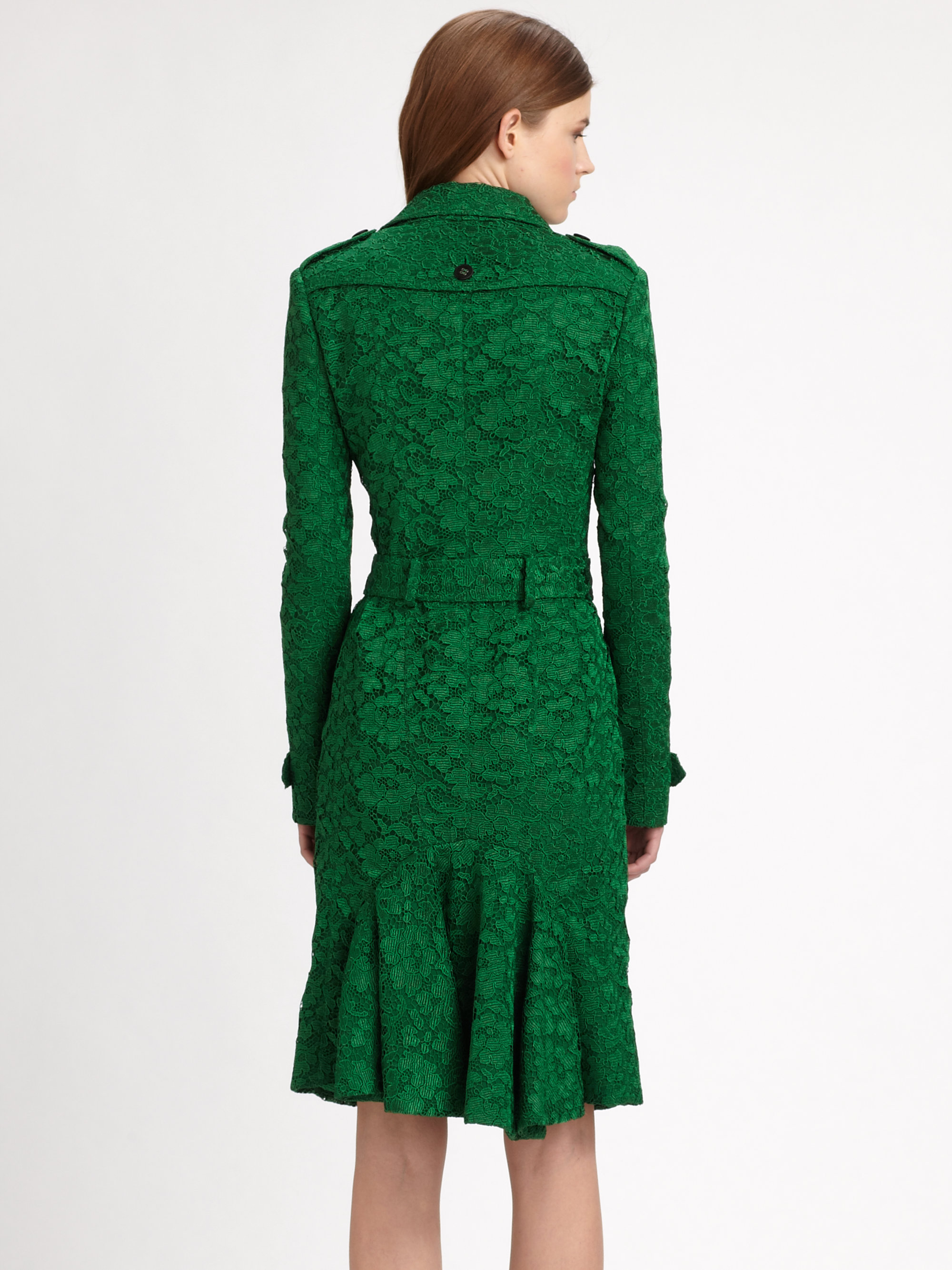 Burberry Prorsum Lace Trenchcoat in Green | Lyst