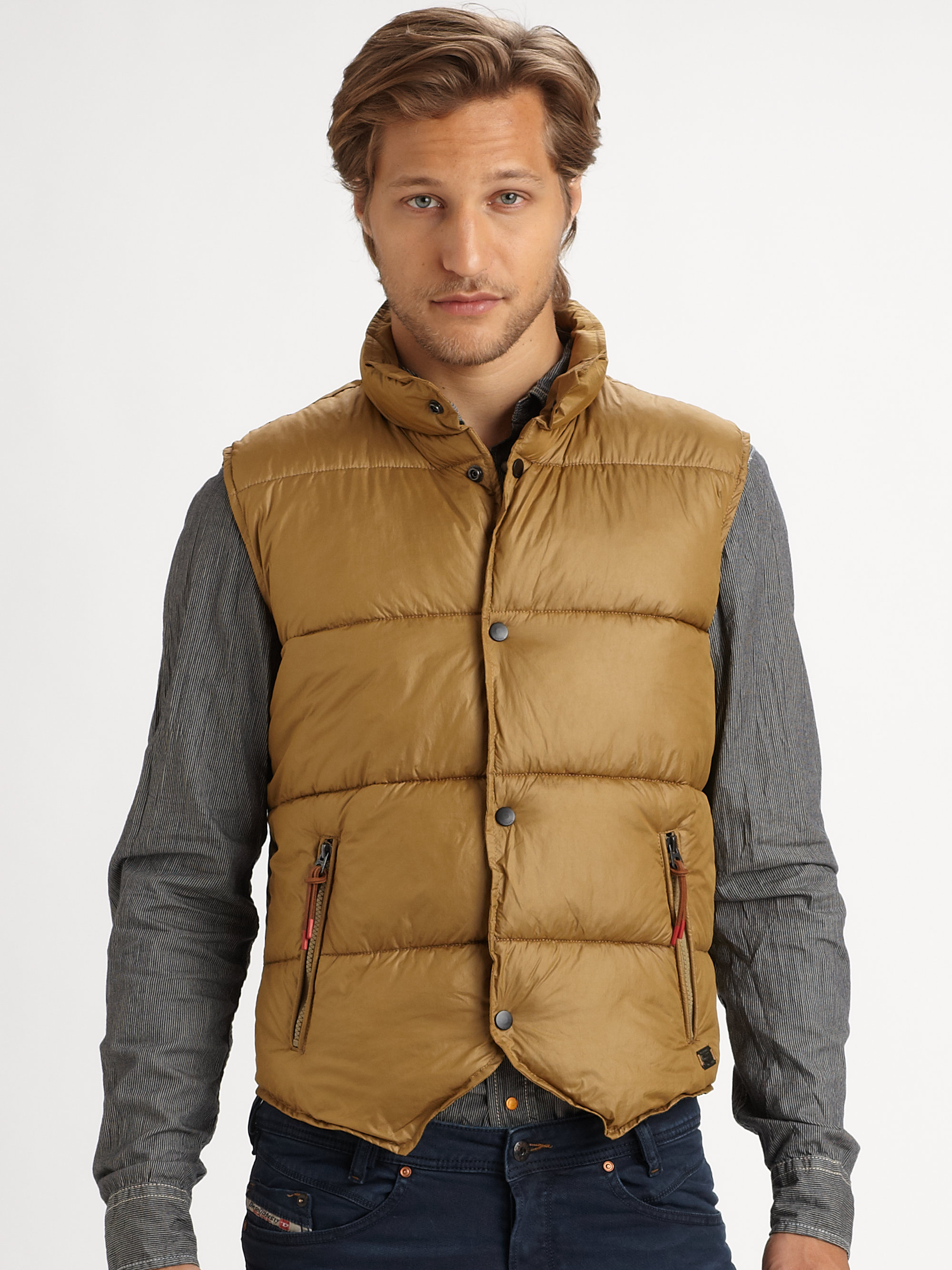 brown puffer vest