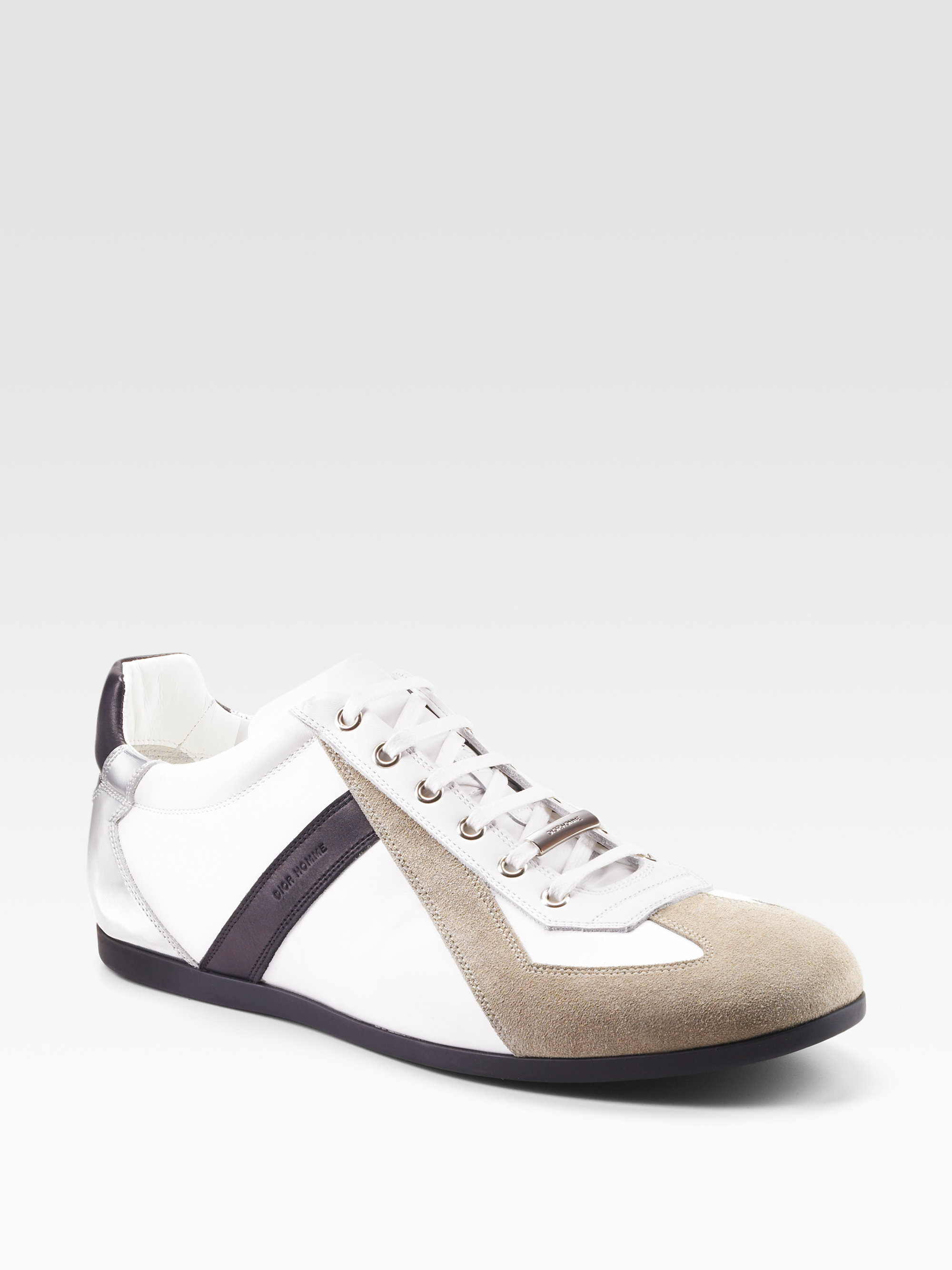 Dior Homme Detailed Leather Sneakers in Black for Men (white-black) | Lyst