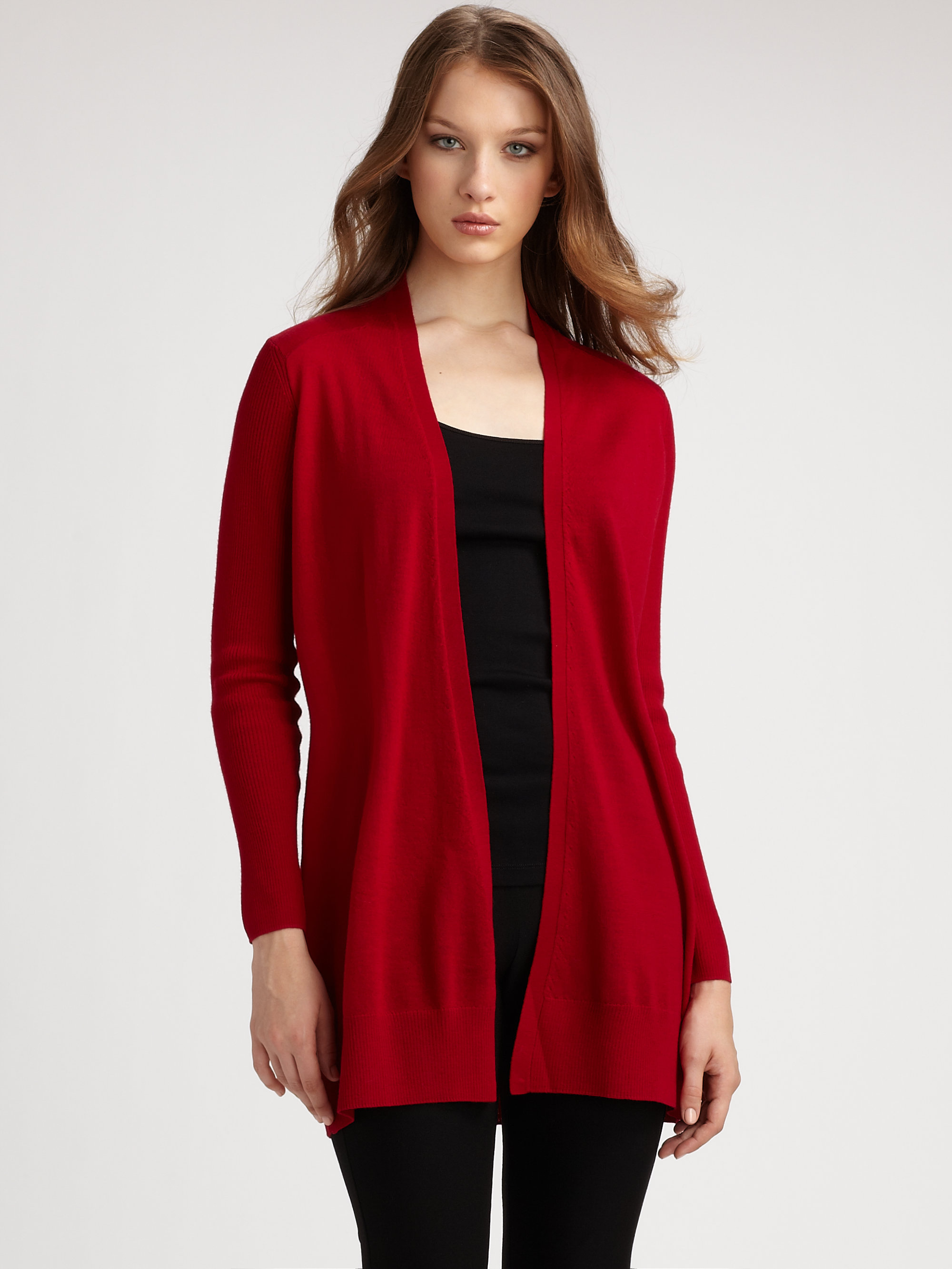 Eileen Fisher Merino Wool Cardigan in Black Red Lyst Eileen Fisher Merino Wool Cardigan in Black Red Lyst
