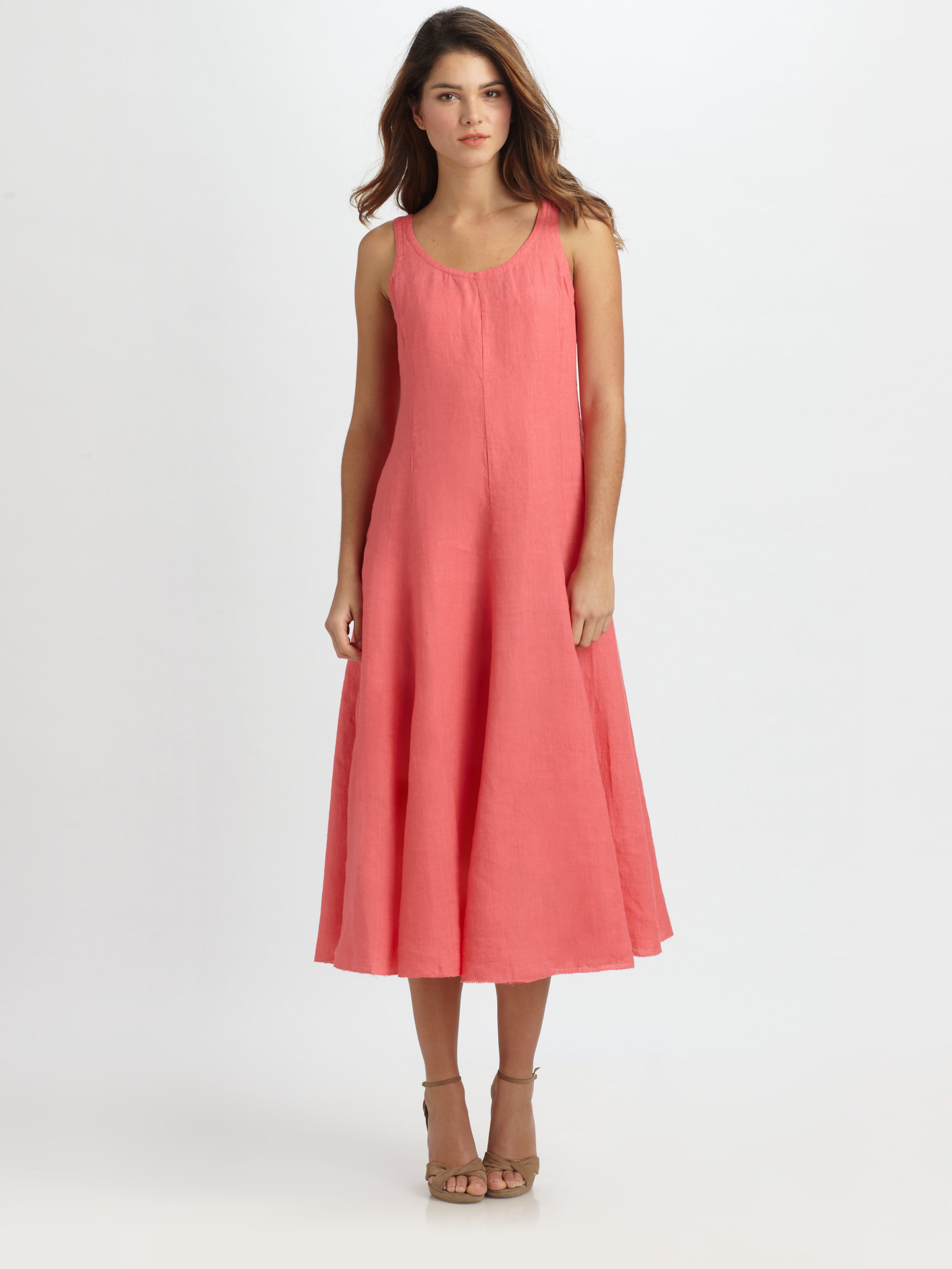 Eileen Fisher Sleeveless Linen Dress in Red | Lyst