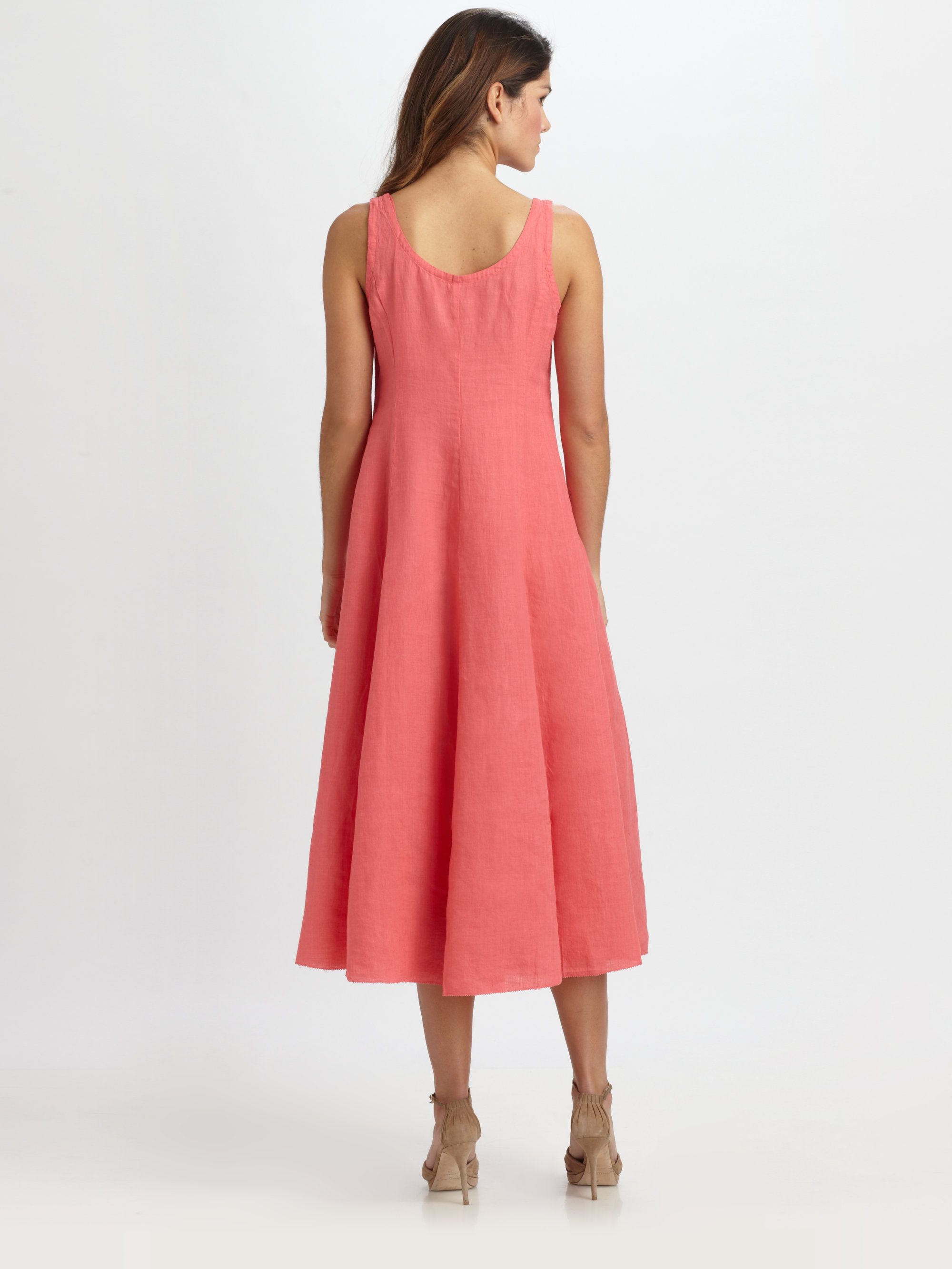 Eileen Fisher Sleeveless Linen Dress in Red | Lyst