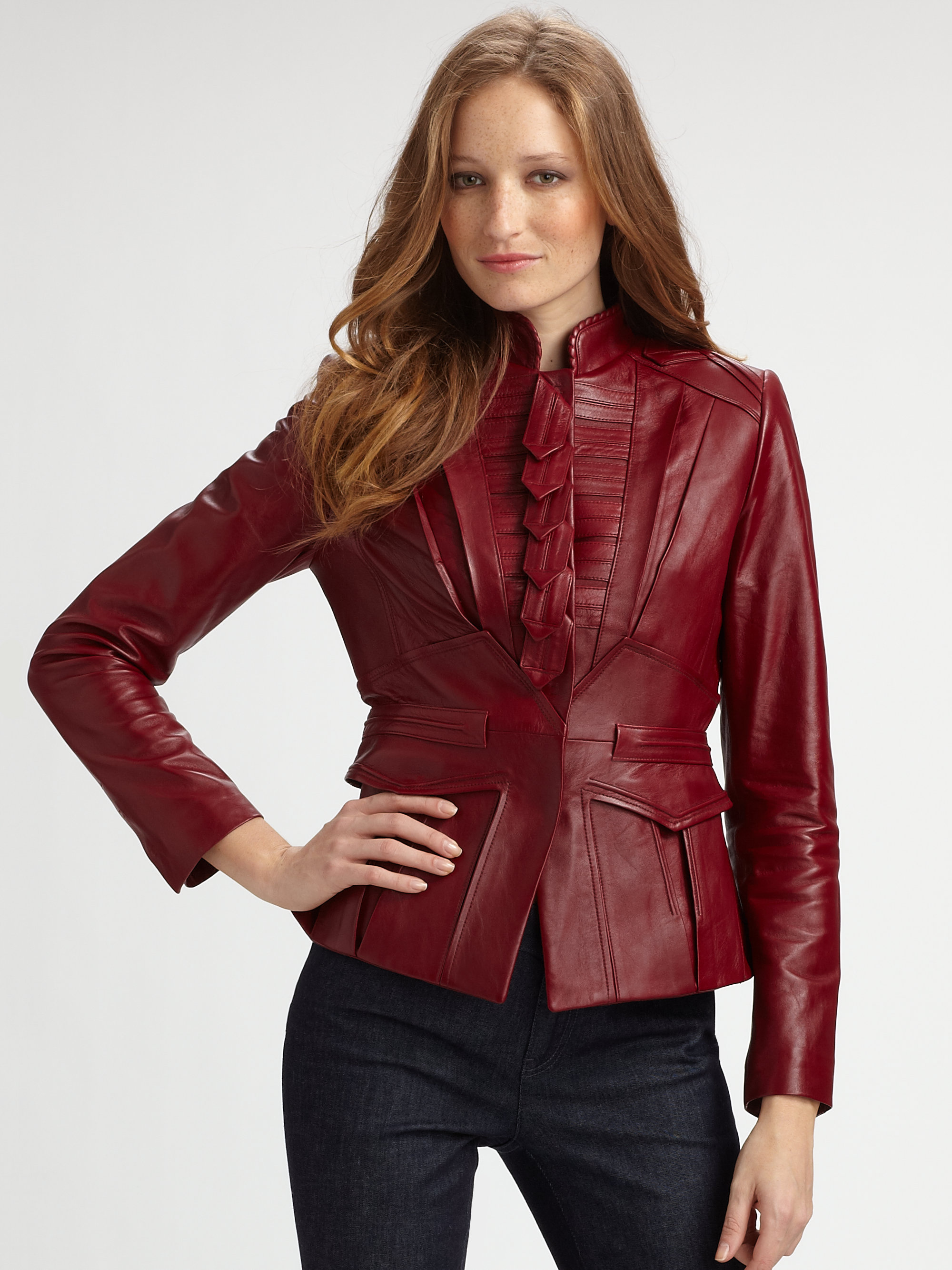 Lyst Elie Tahari Becca Leather Jacket In Red Gallery