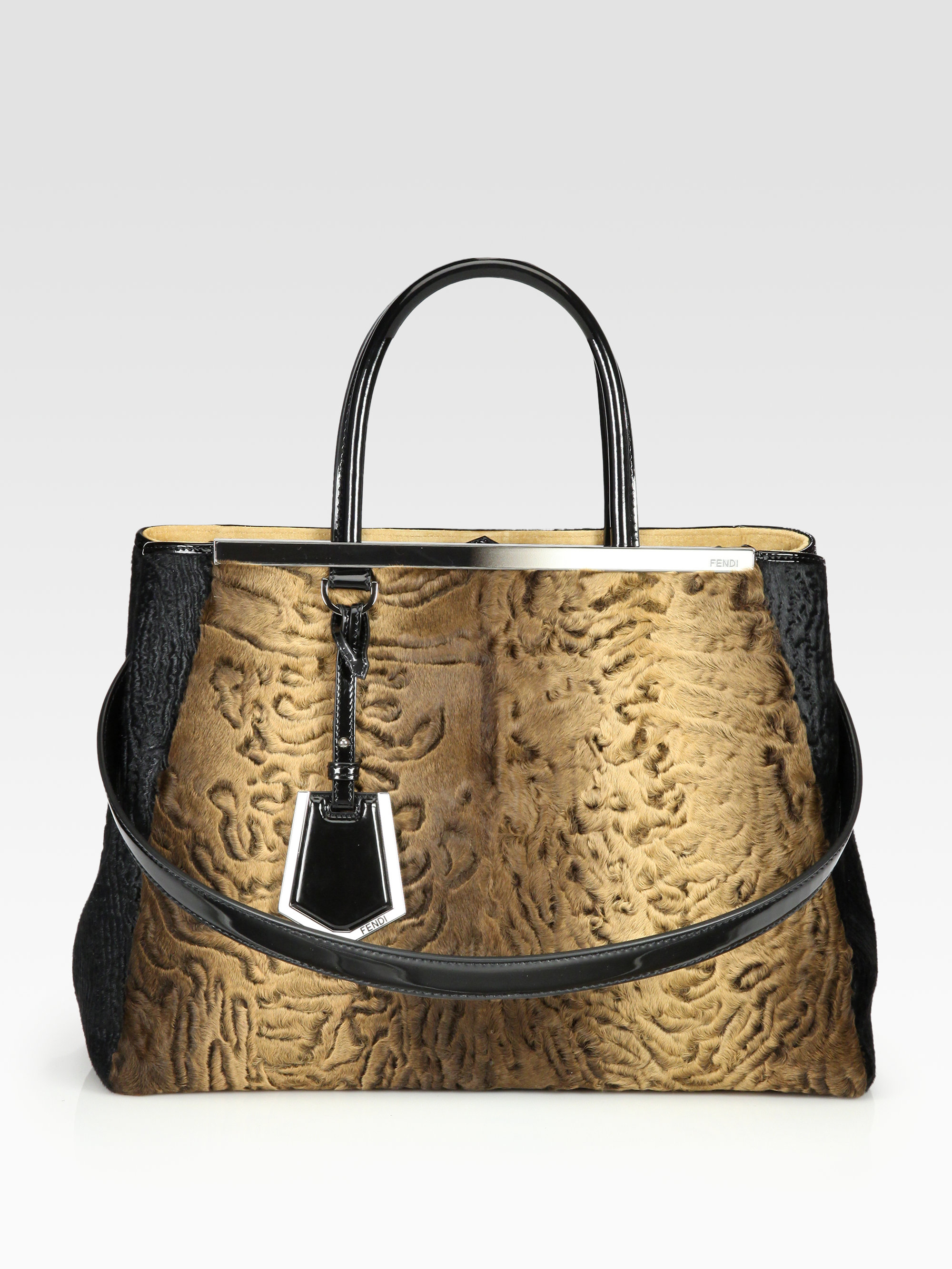 Fendi 2 Jours Colorblock Astrakhan Bag In Black Tan Natural Lyst Fendi 2 Jours Colorblock Astrakhan Bag