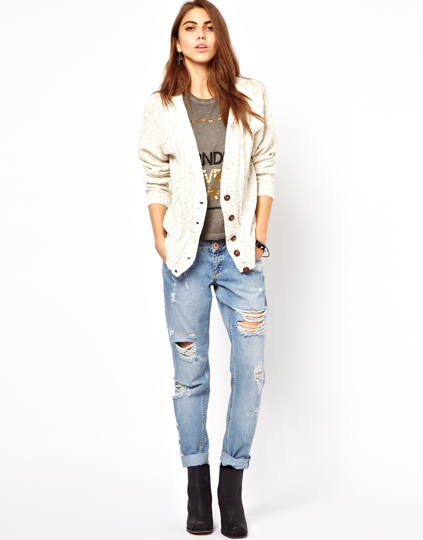 Lyst Glamorous Aran Knit Boyfriend Cardigan in Natural