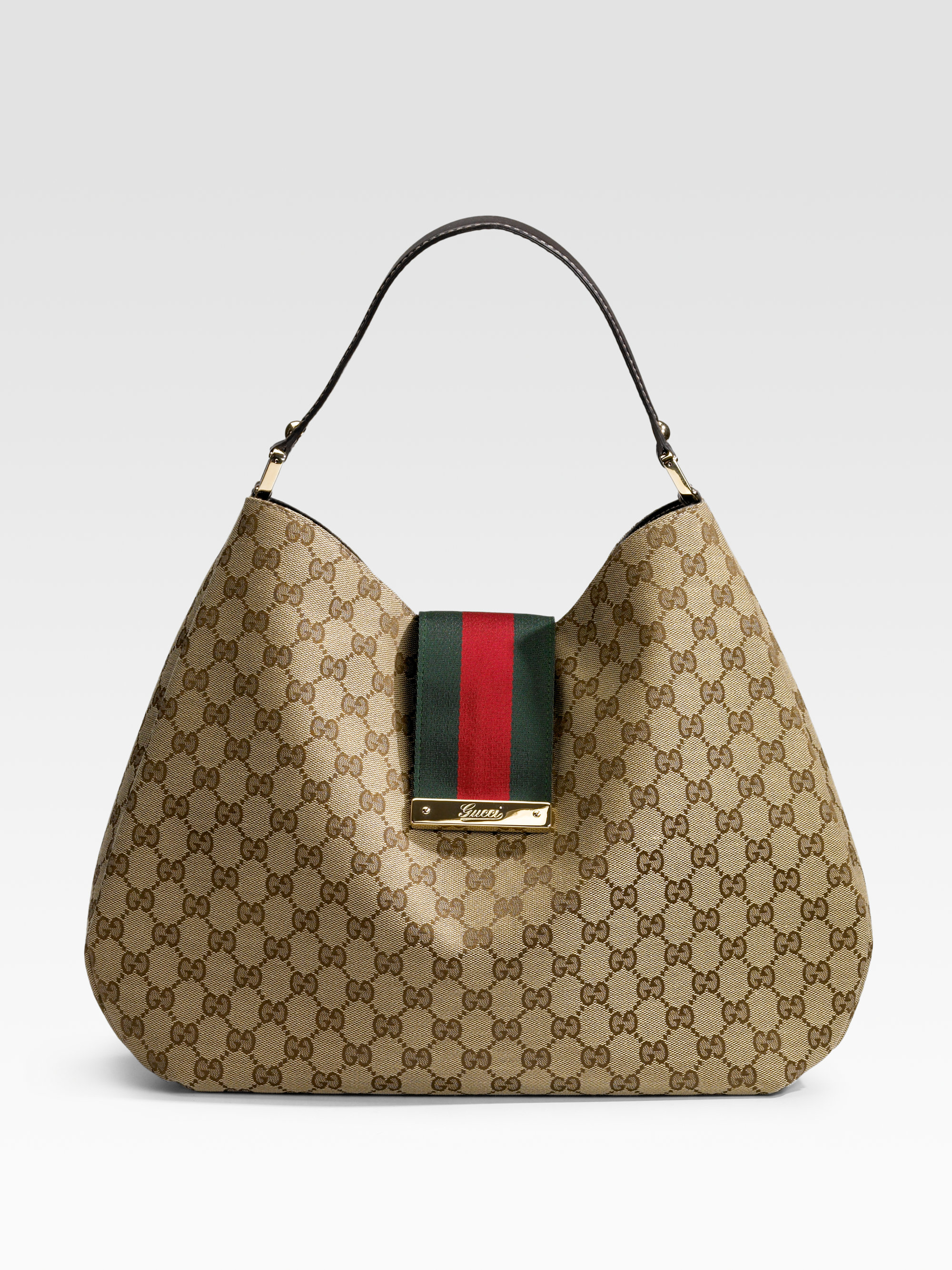 Gucci Ladies Web Large Hobo in Natural | Lyst