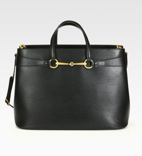 Gucci Bright Bit Large Leather Tote in Black | Lyst