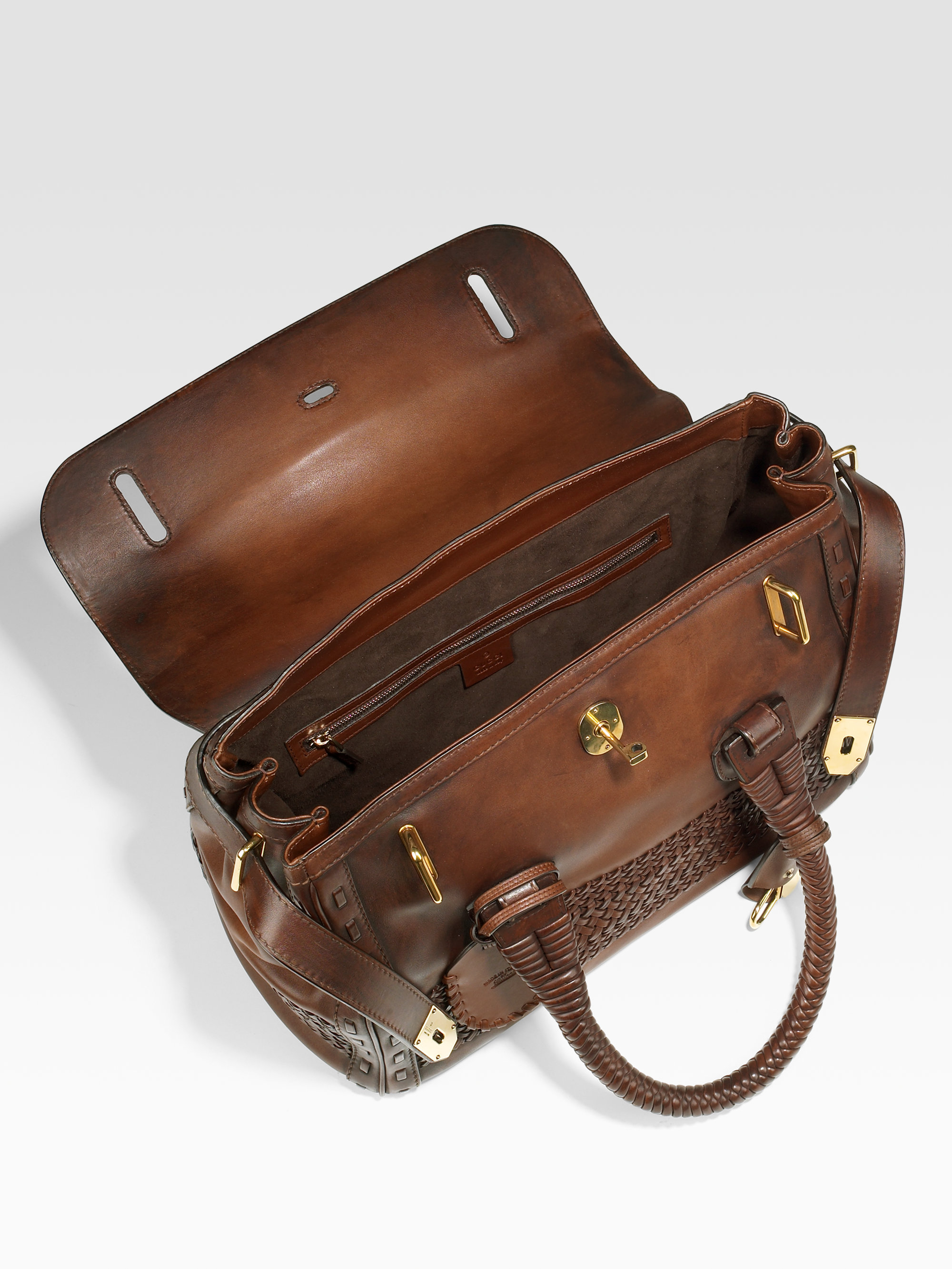 Gucci Handmade Large Top Handle Bag in Brown - Lyst