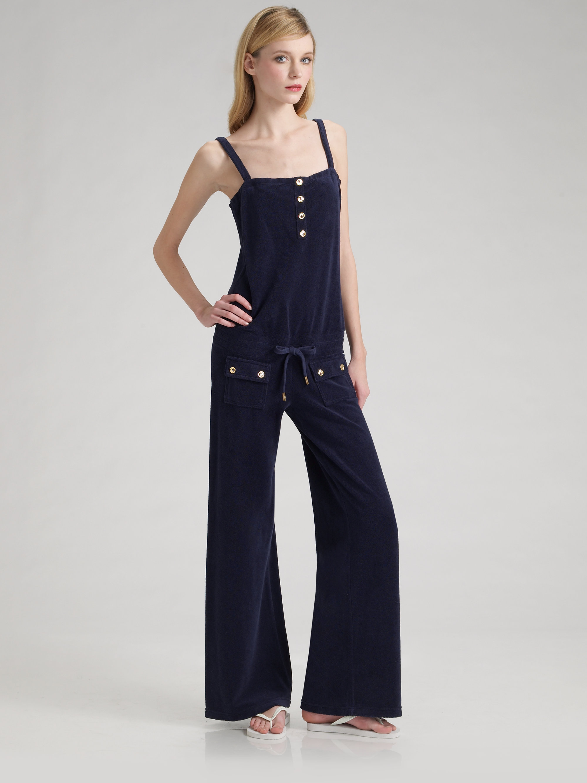 Juicy Couture Wideleg Terry Jumpsuit in Blue | Lyst
