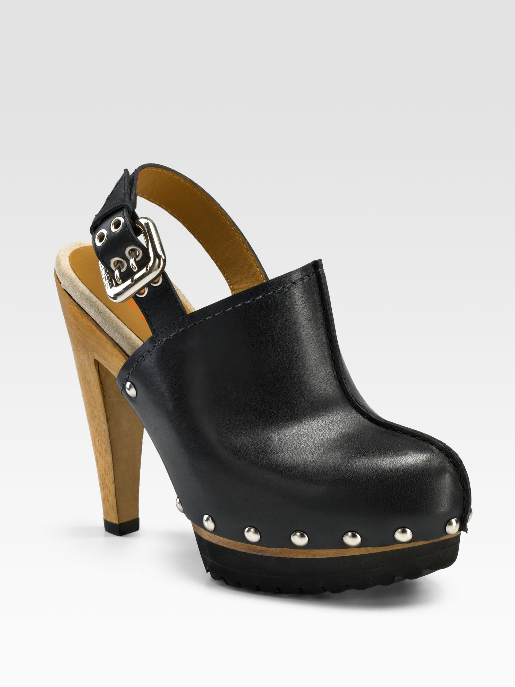 leather sling back clogs