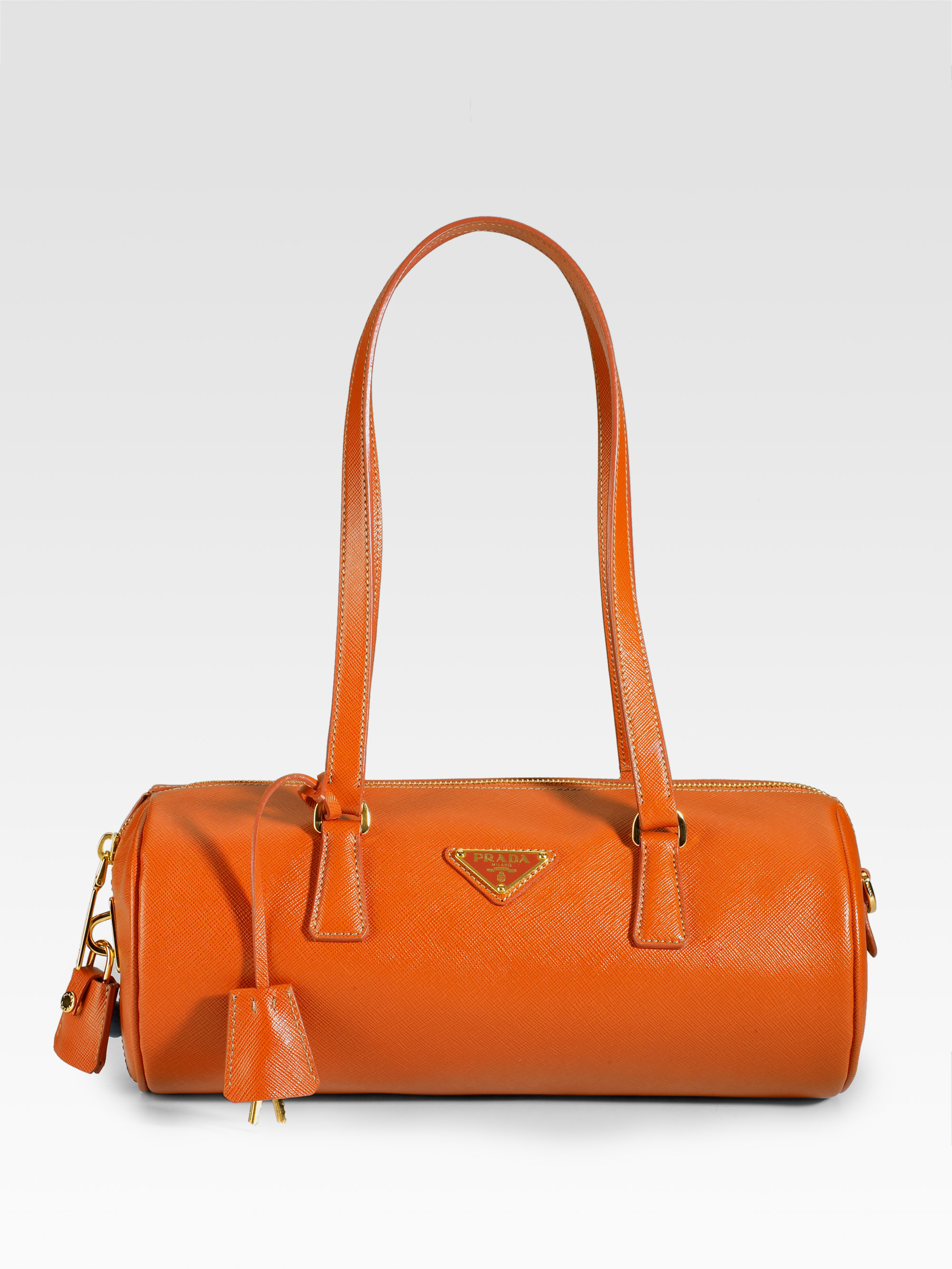 Prada Mini Saffiano Roll Bag in Orange (black) | Lyst  