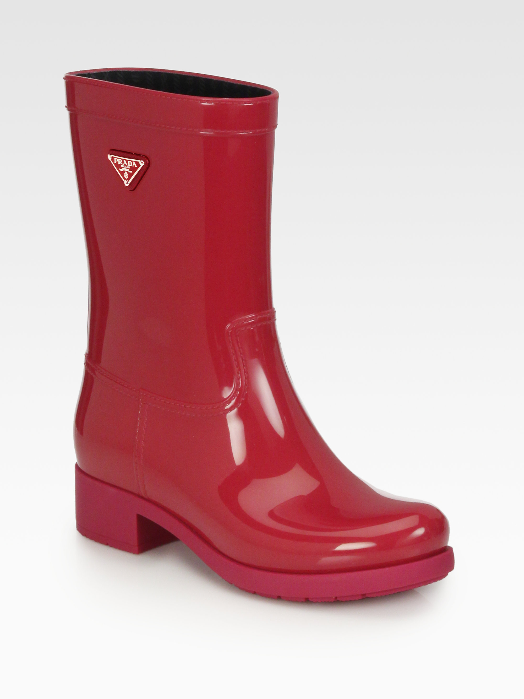 Prada Short Logo Rain Boots in Red | Lyst