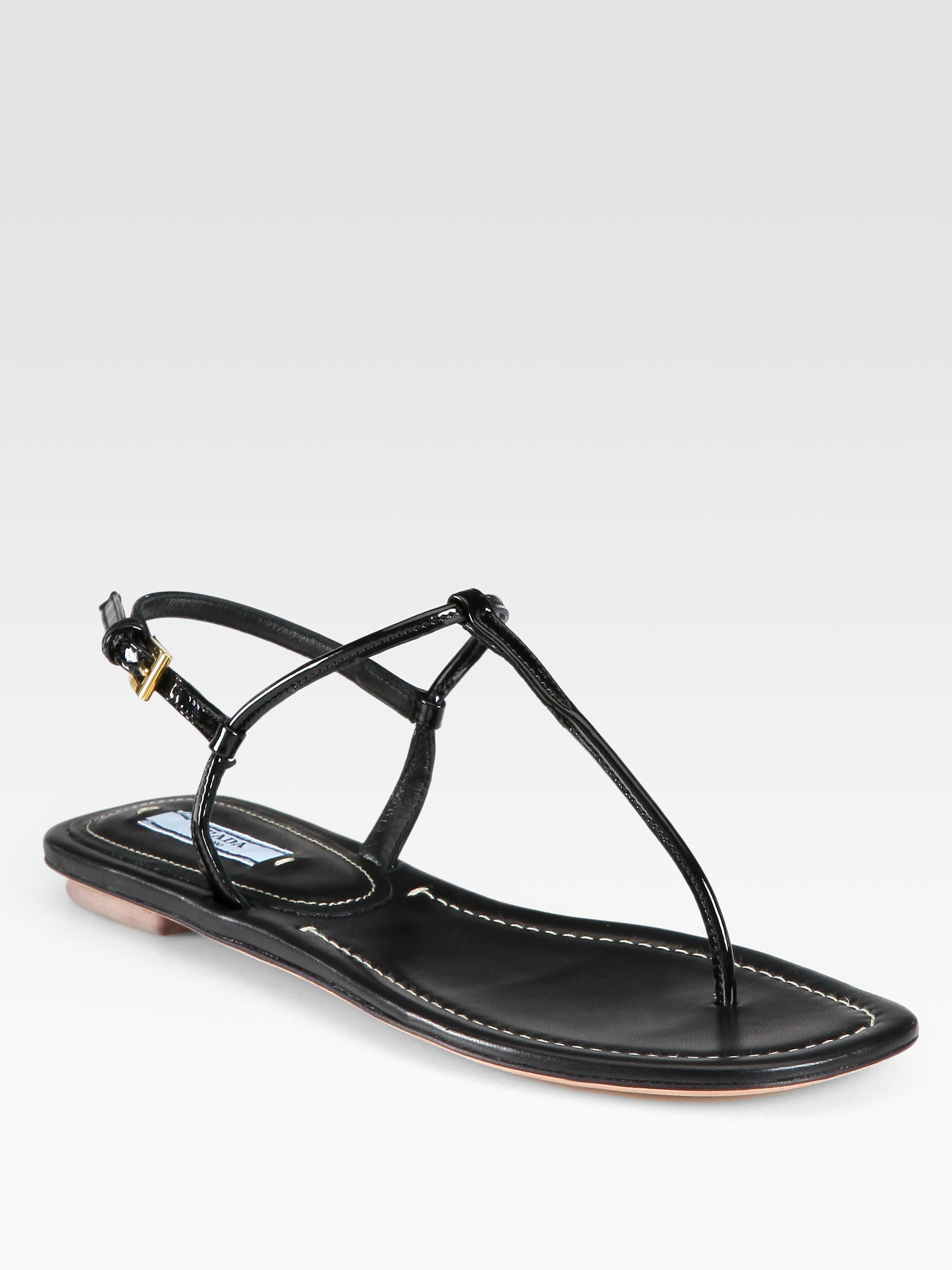 Lyst - Prada Patent Leather Thong Sandals in Black