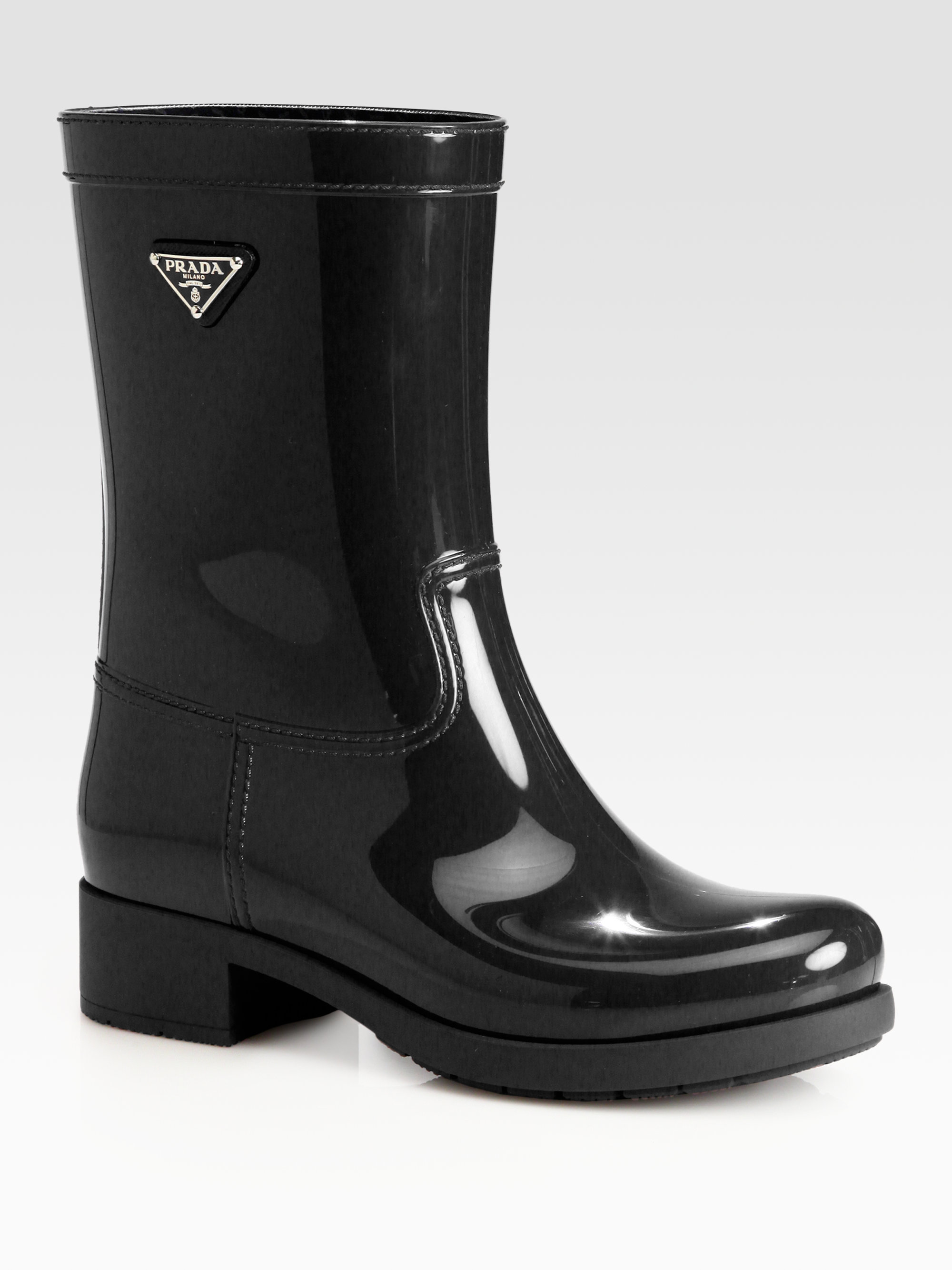 Prada Short Logo Rain Boots in Nero 
