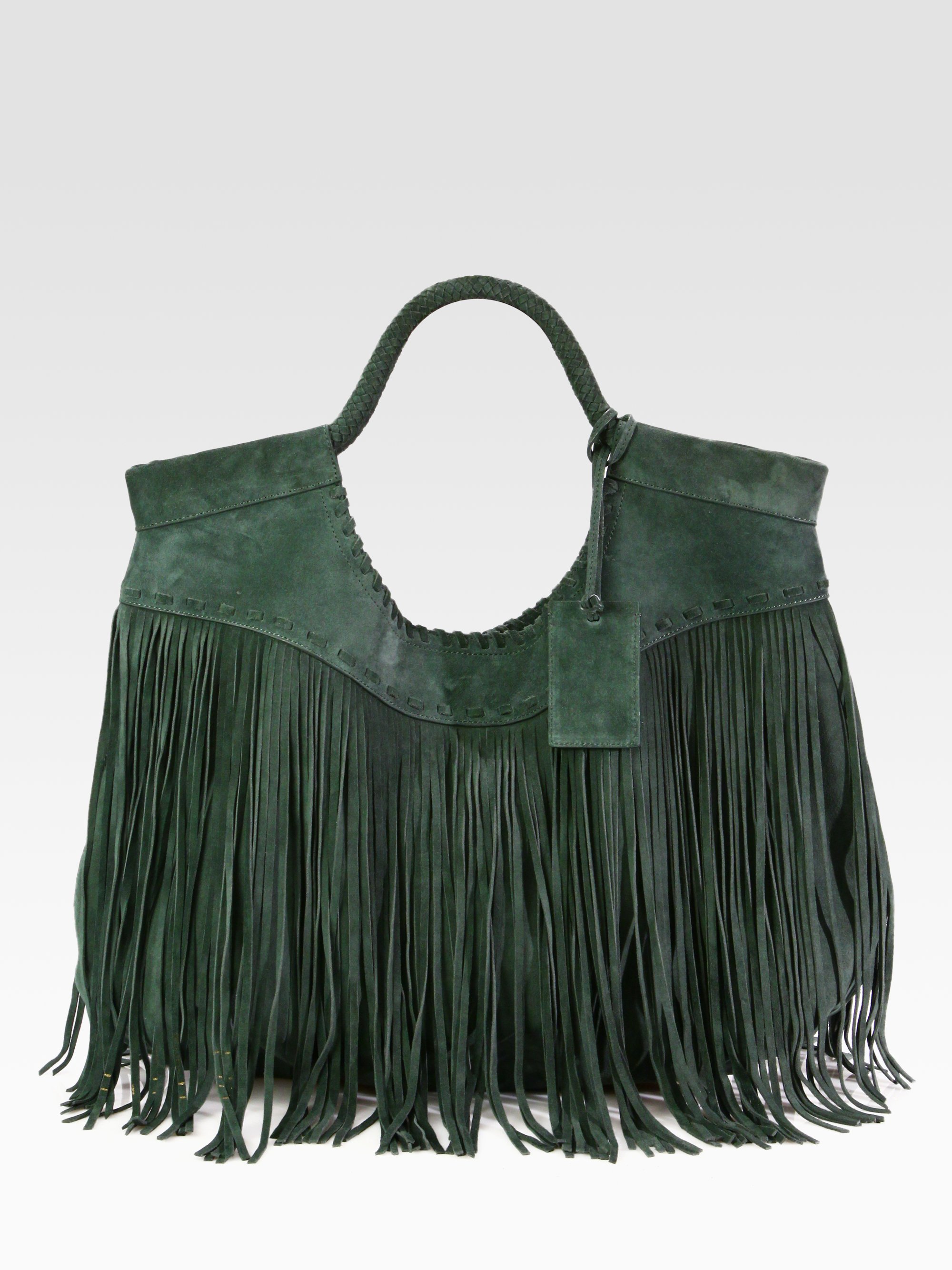 Ralph Lauren Collection Fringed Suede Hobo in Green | Lyst