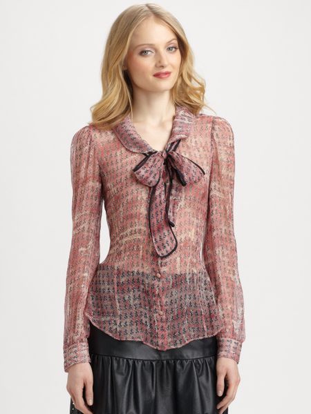 Red Valentino Silk Anchorprint Blouse in Black (anchor) | Lyst