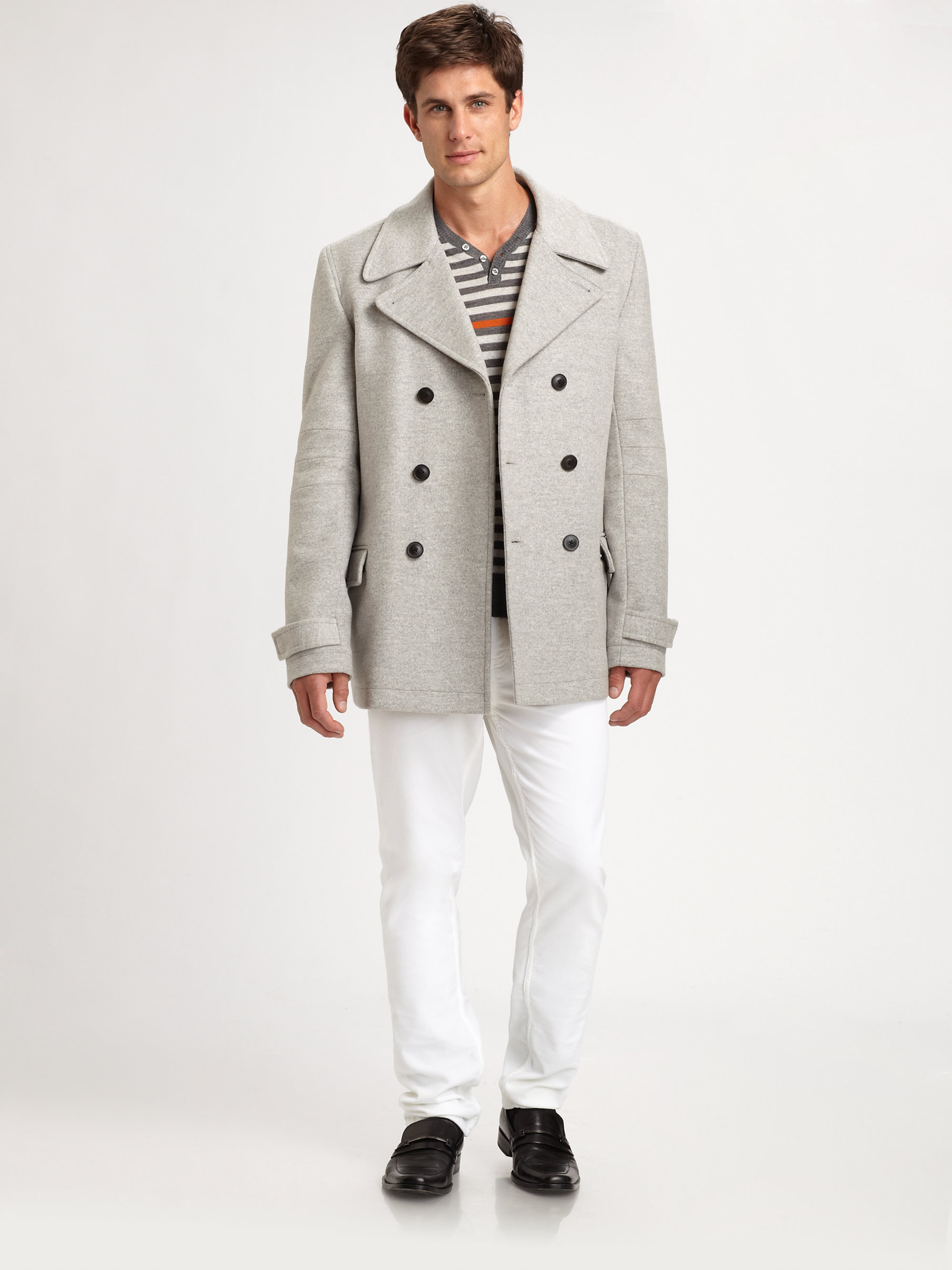 An Elevated Clic The Peacoat Baldwin Clayton Double Ted Peacoat With Plaid Scarf