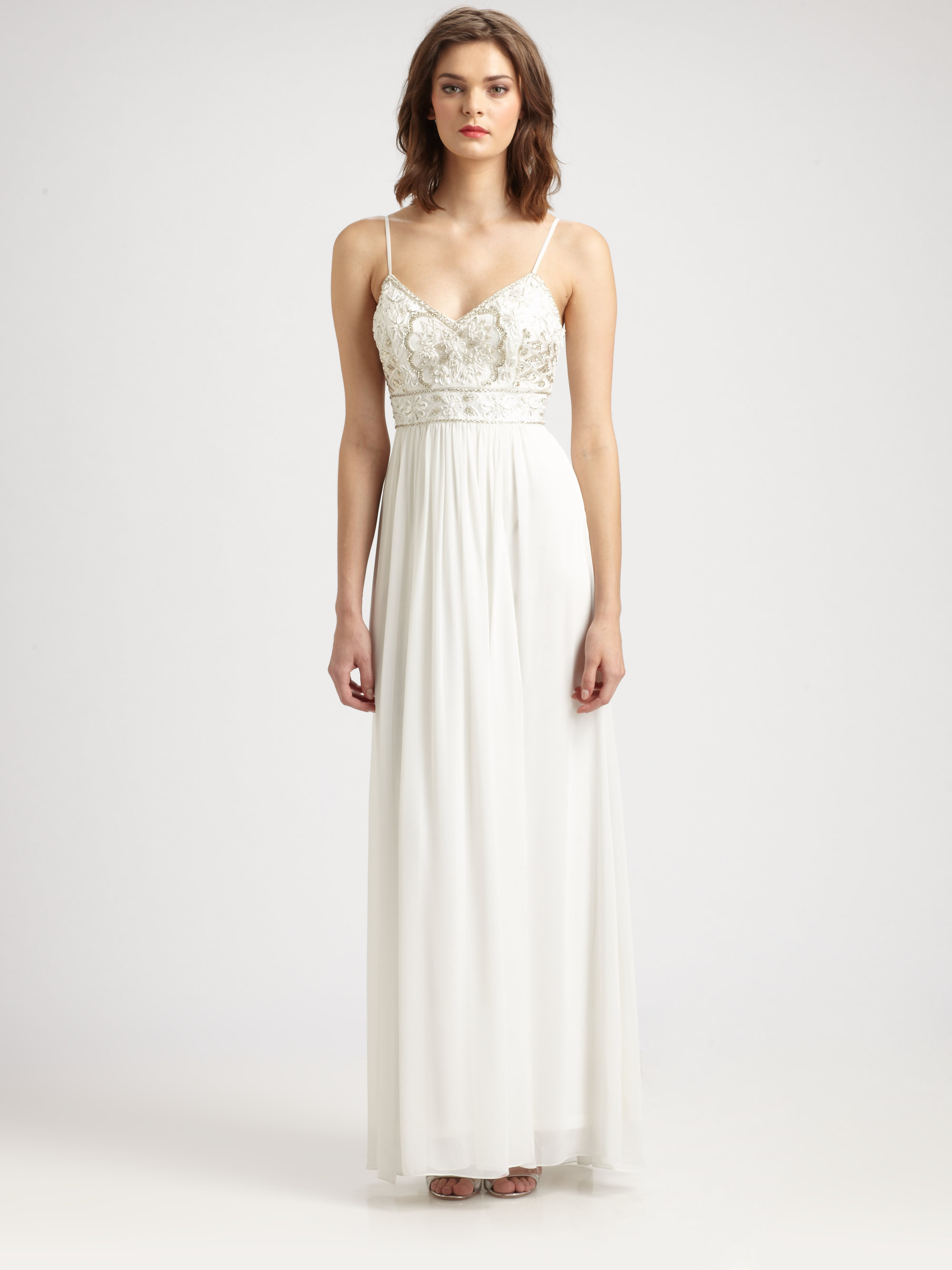 Sue Wong Synthetic Beaded Maxi Dress In White Lyst