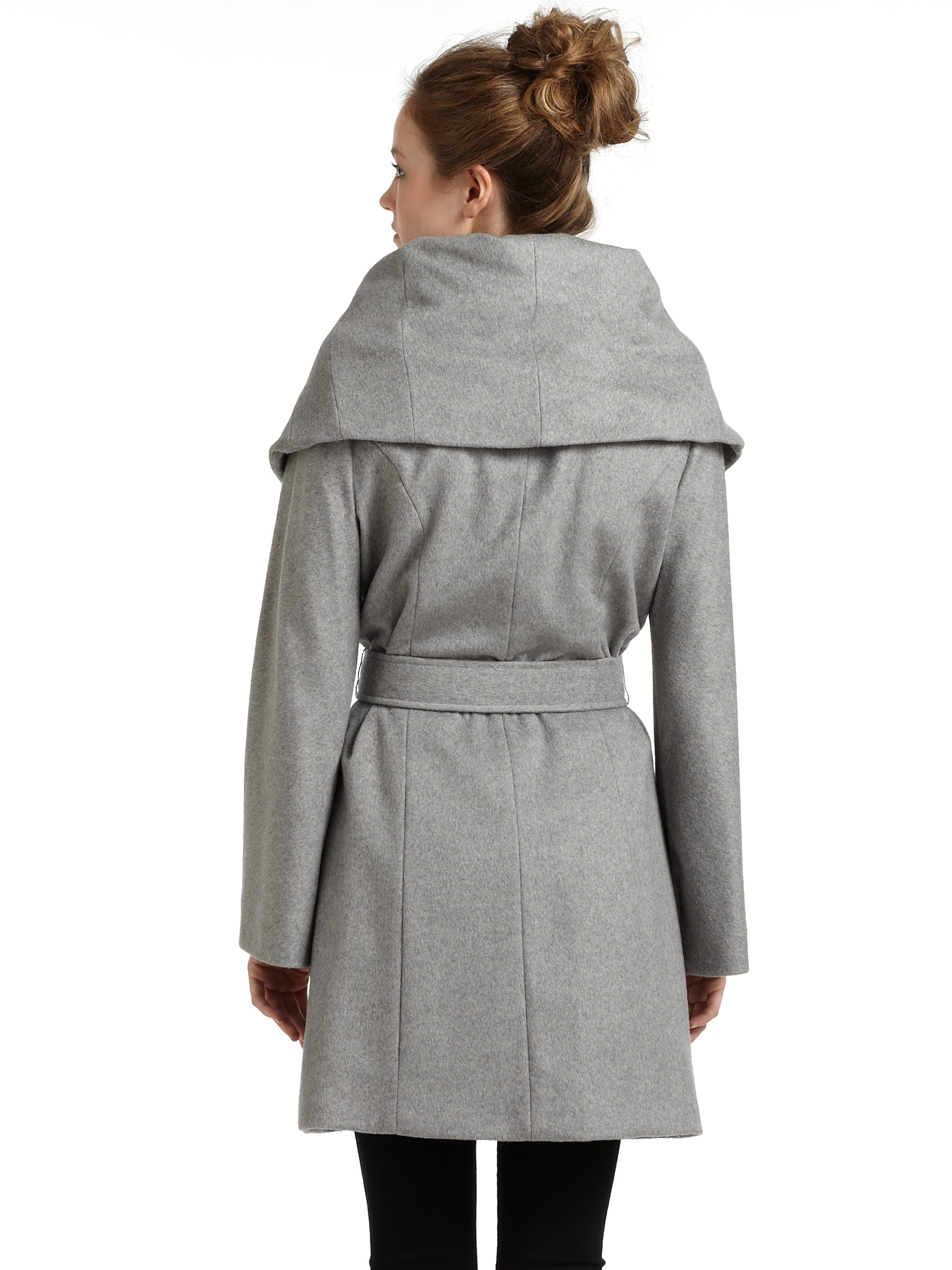 Lyst - Tahari Marla Wool Blend Wrap Coat in Gray