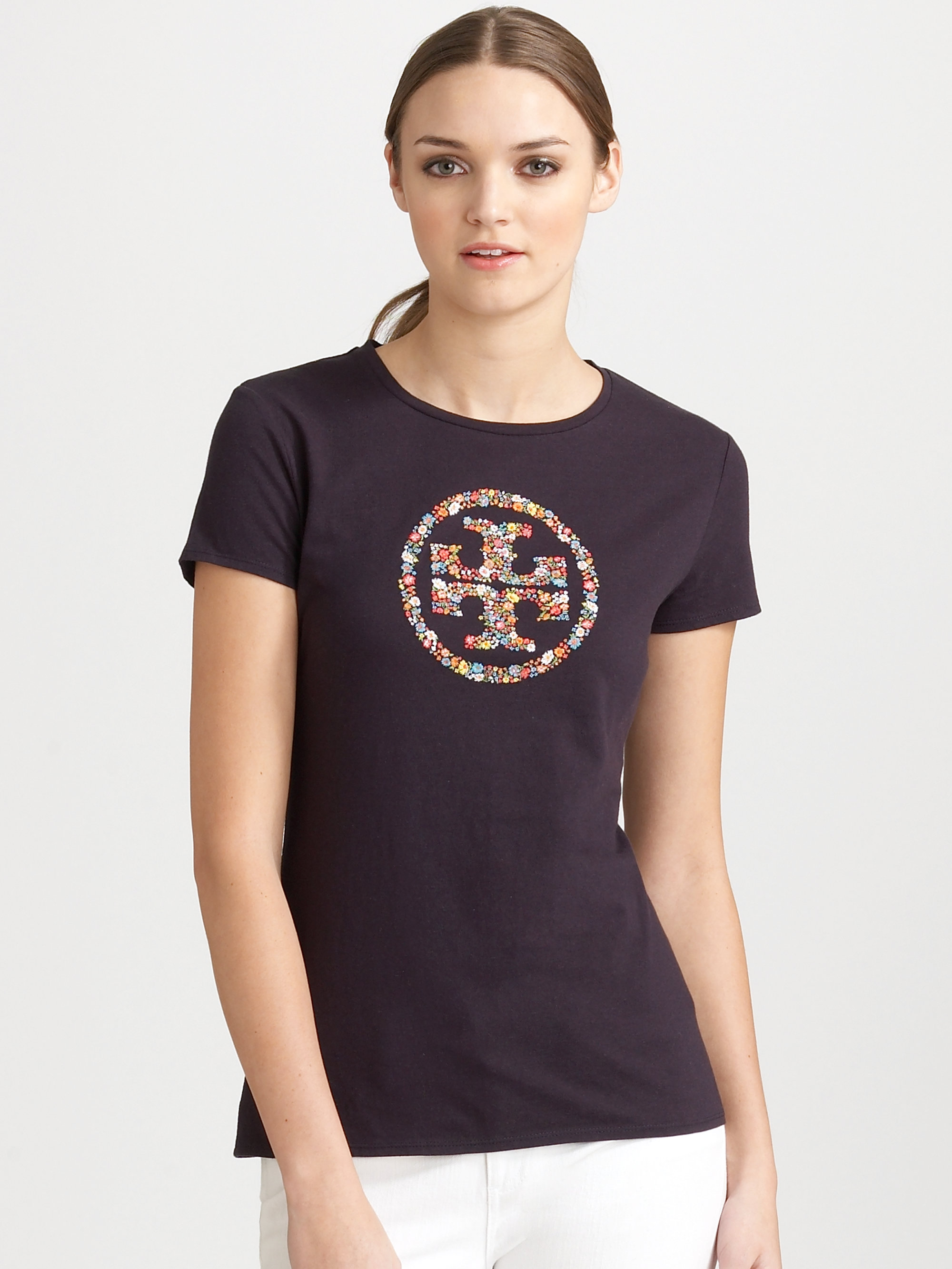 Tory Burch Embroidered Logo Tshirt in Blue | Lyst
