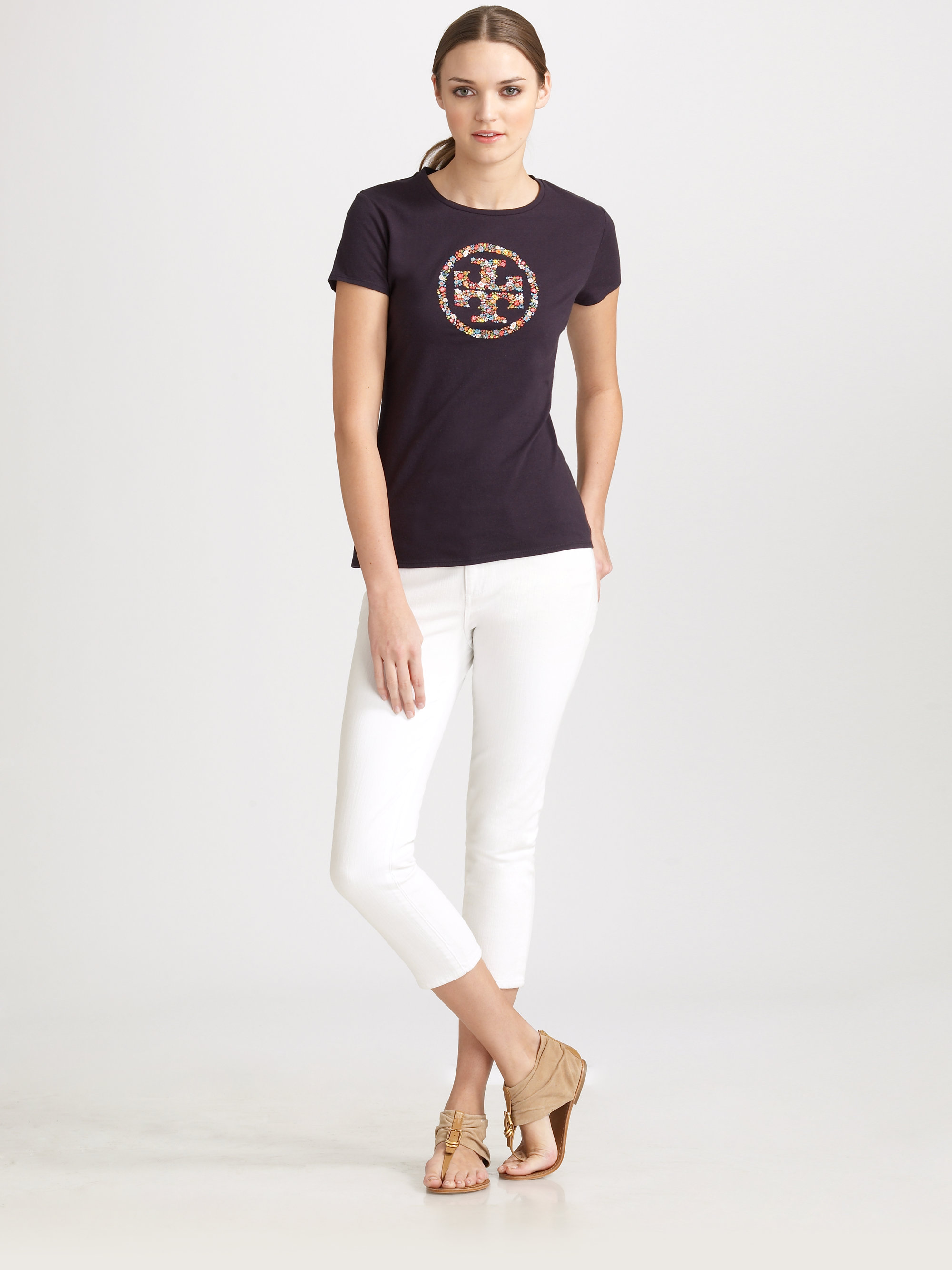 Tory Burch Embroidered Logo Tshirt in 