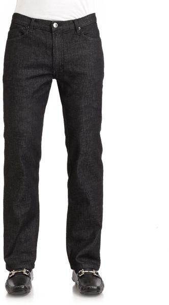 Versace Leather Embellished Jeans in Black for Men | Lyst