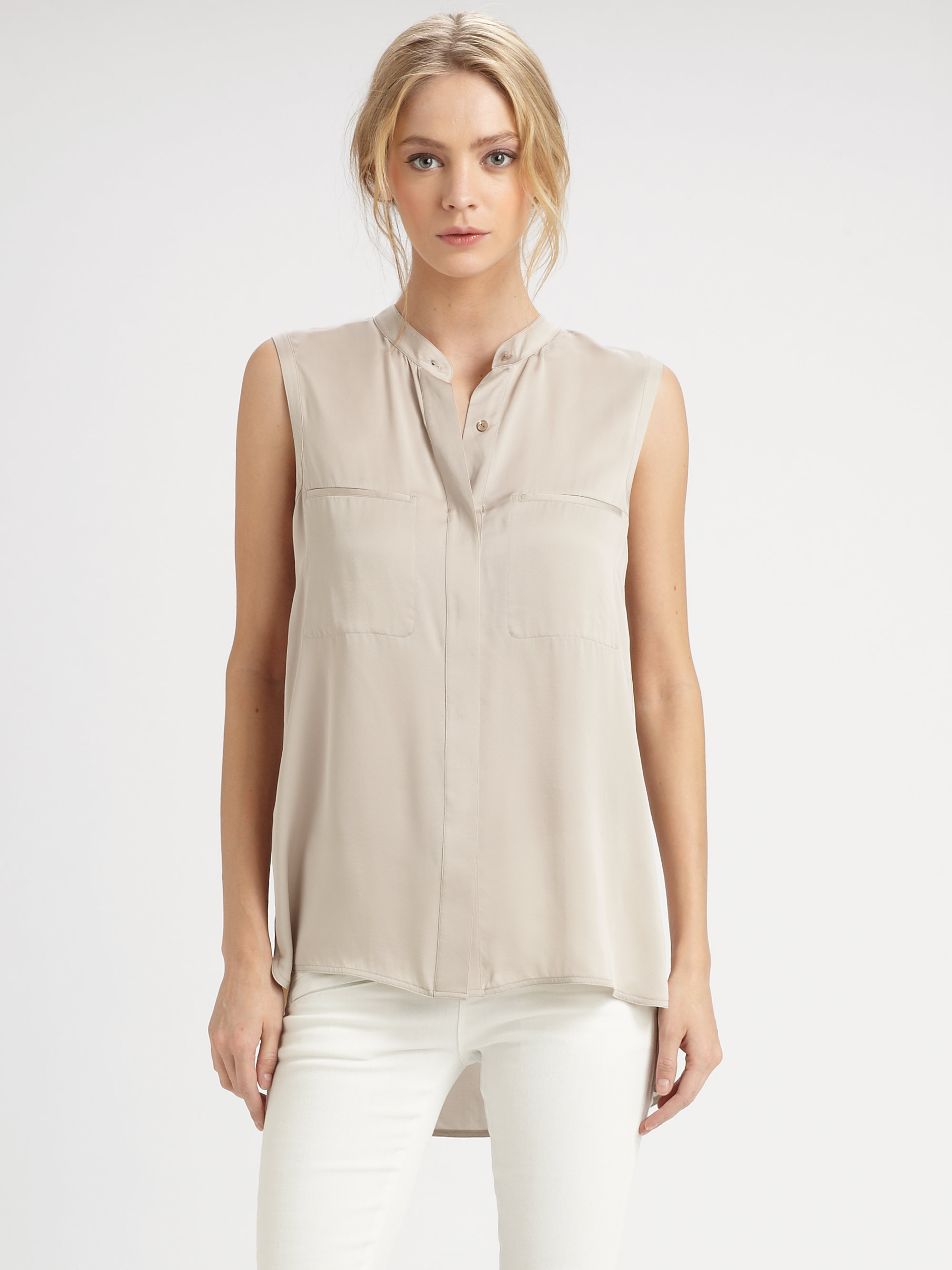 Vince Silk  Sleeveless Blouse  in Gray Lyst