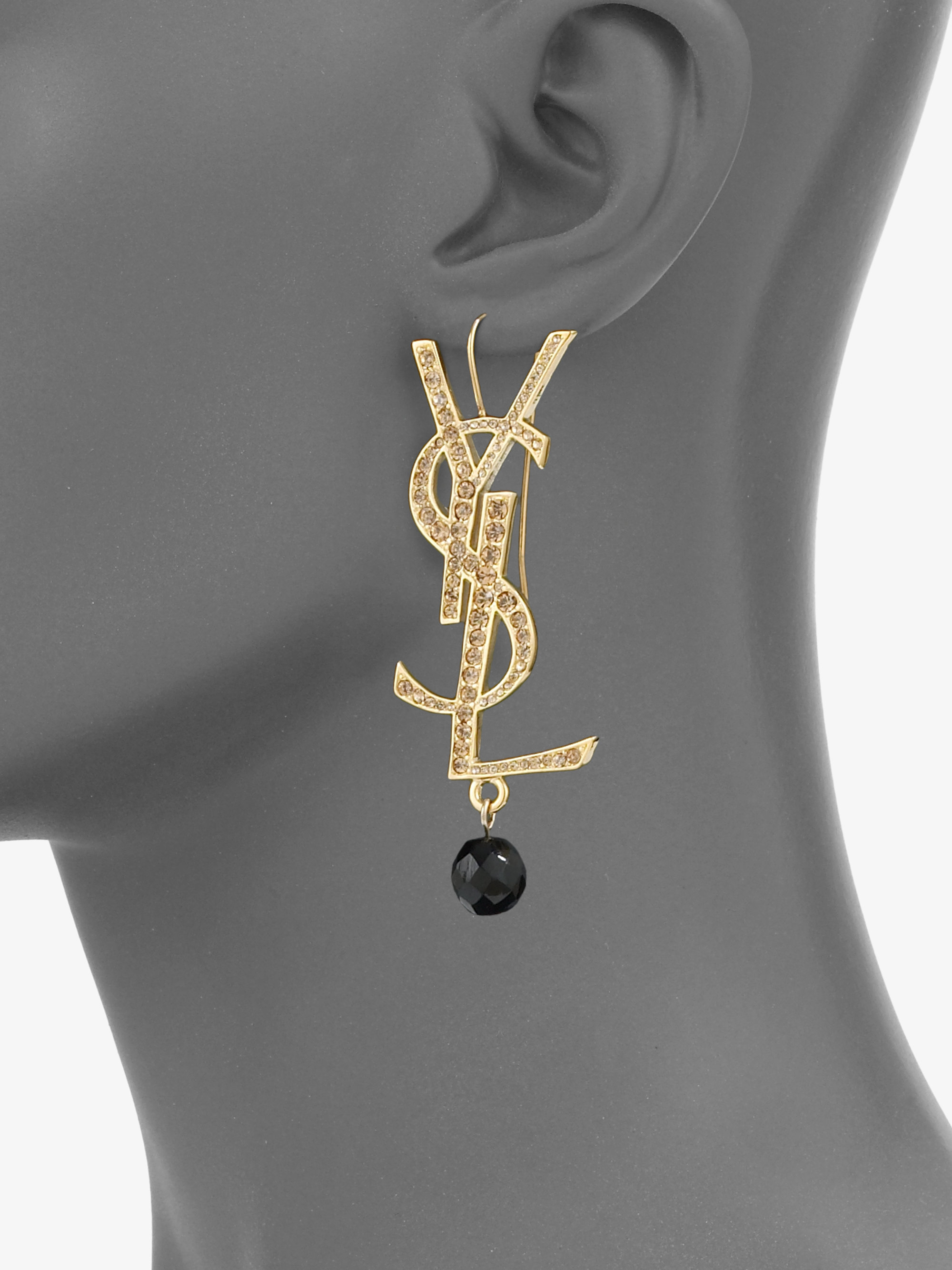 Saint Laurent Glitter Logo Earrings in Black/Gold (Black) | Lyst
