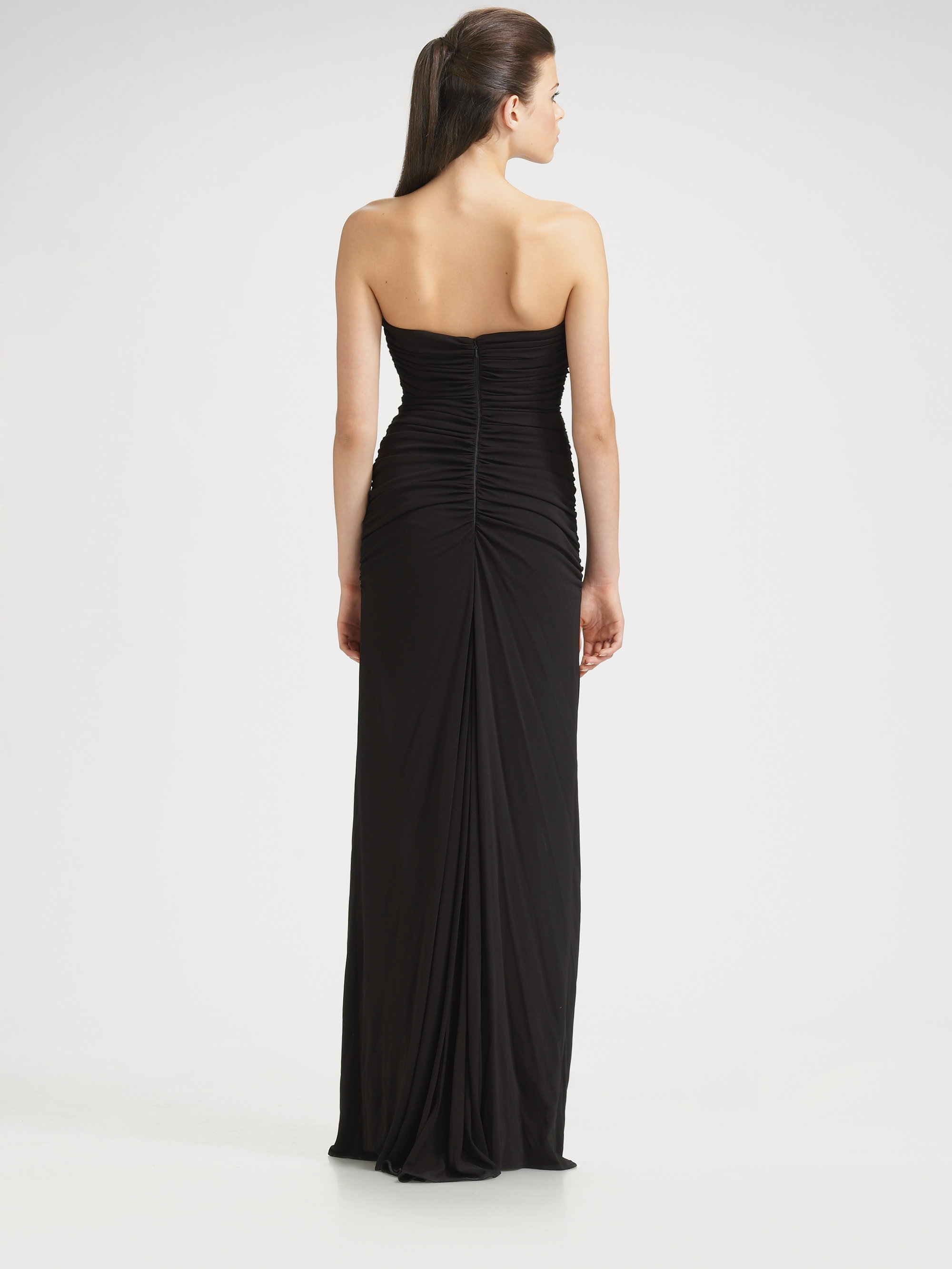 Badgley Mischka Strapless Ruched Gown in Black - Lyst