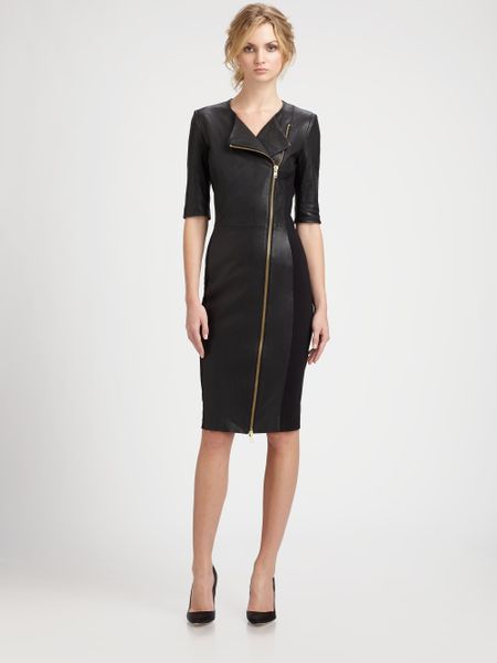 By Malene Birger Asymmetric Zip Leather Dress in Black | Lyst