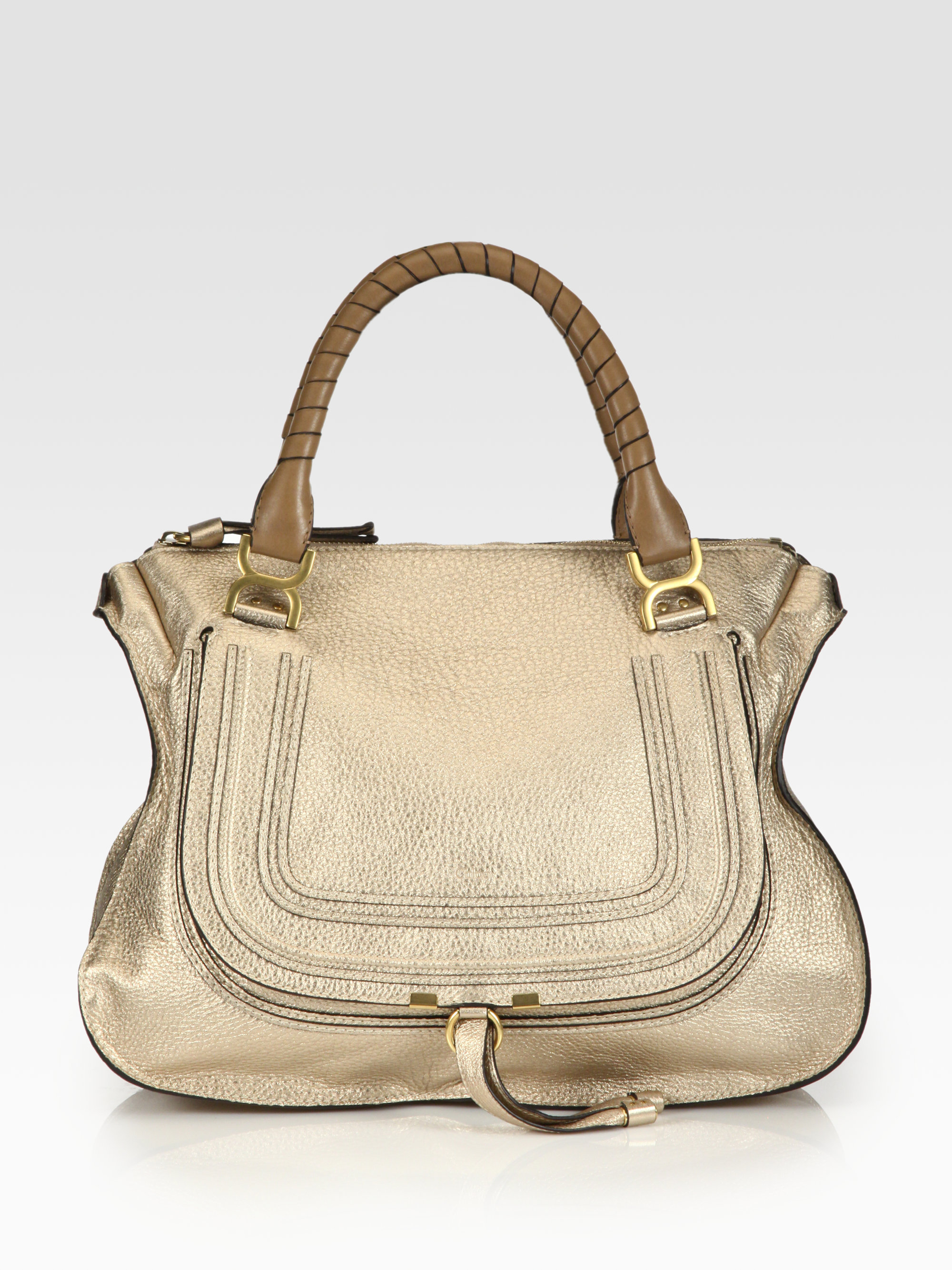 chloe bag replica - Chlo Marcie Large Metallic Satchel in Beige (metallic beige) | Lyst