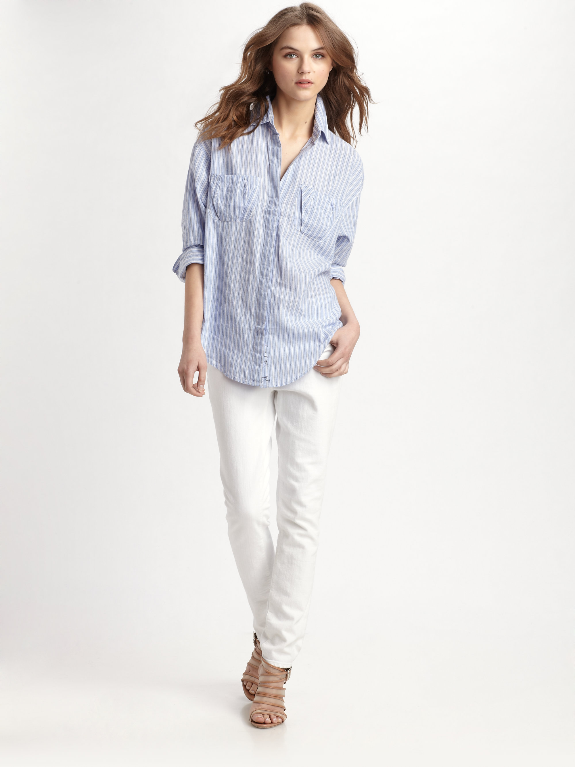 Elizabeth and James Striped Buttonfront Shirt in Blue | Lyst