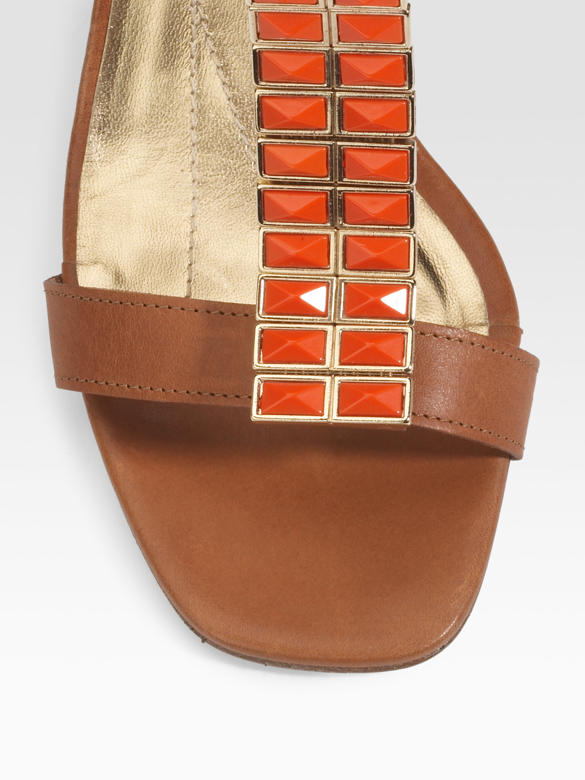 Kate Spade Tricia Jeweled Tstrap Sandals in Cognac (Brown) - Lyst