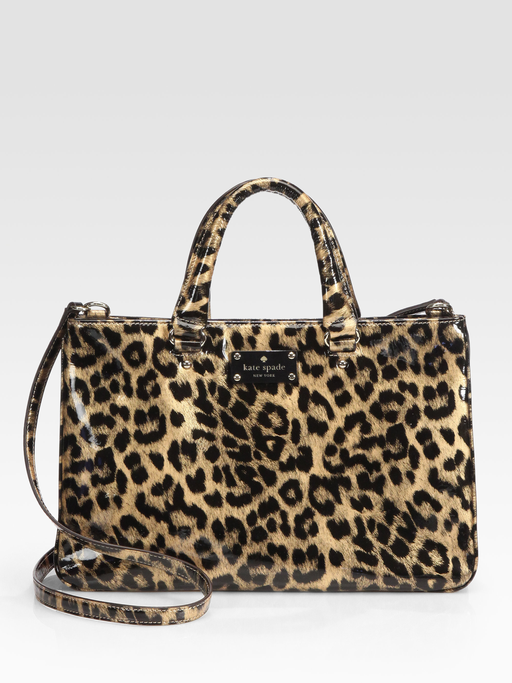 Kate Spade Brette Leopard print Patent Leather Tote Bag in Black | Lyst
