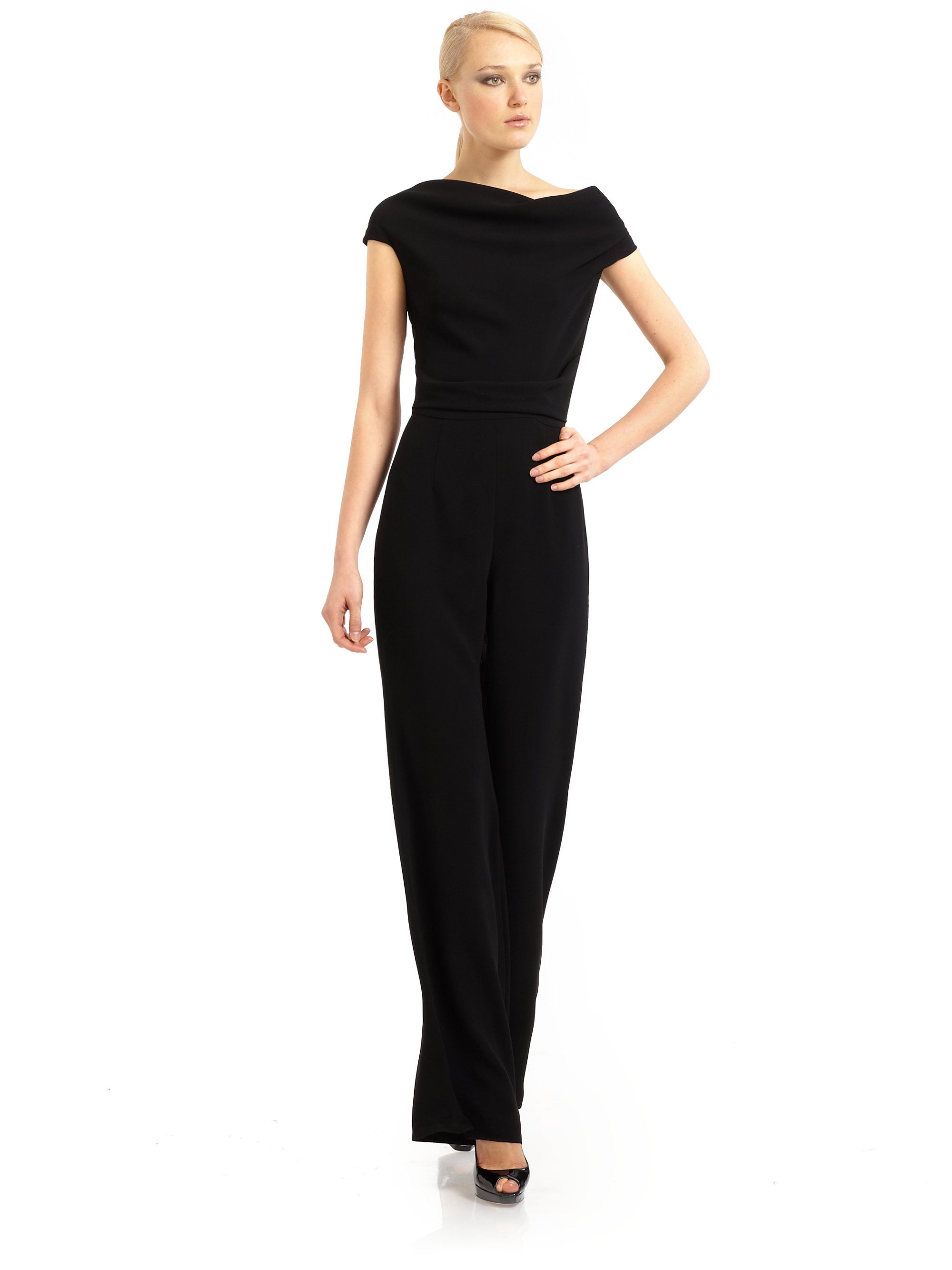 one piece black pant suit