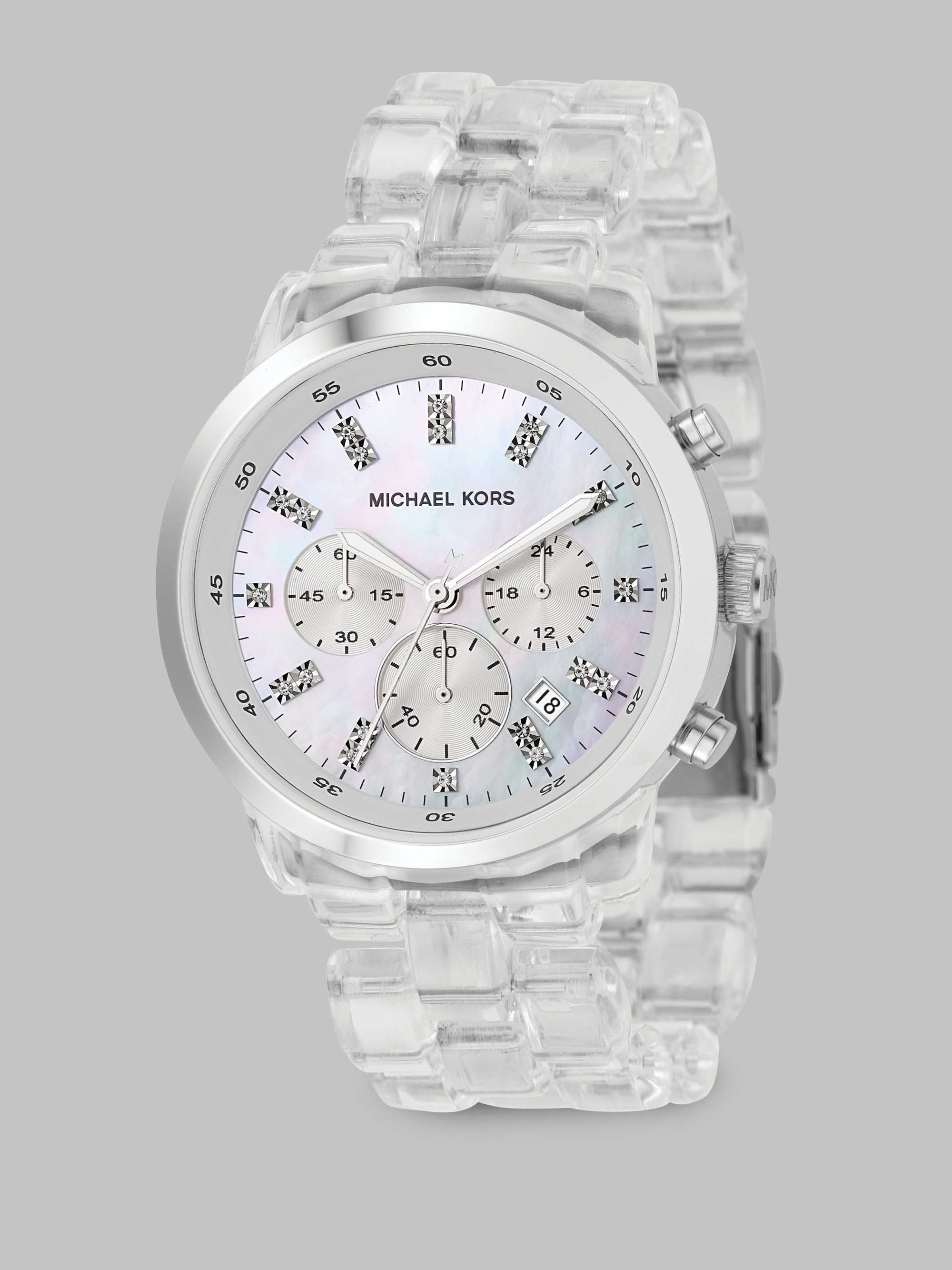 maske maksimum Forbigående Michael Kors Clear Chronograph Bracelet Watch - Lyst