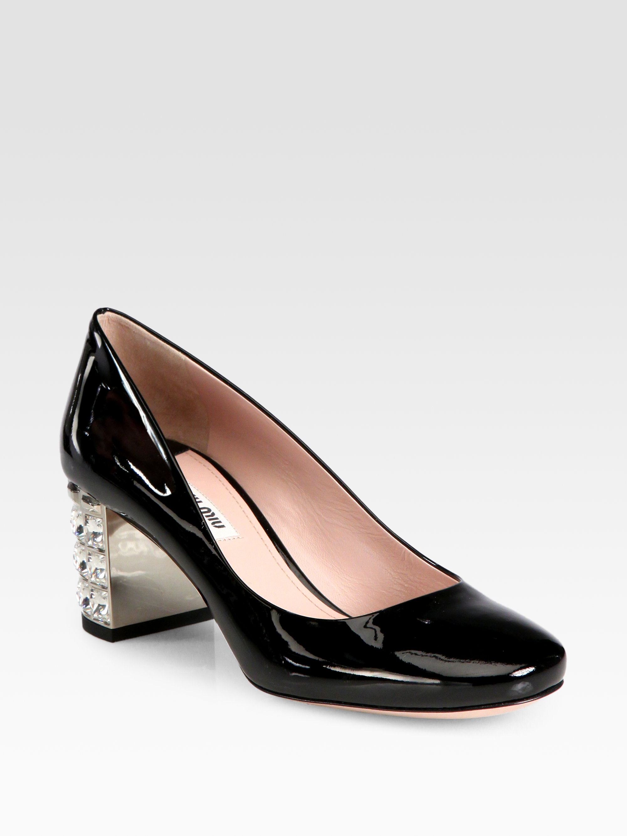 Miu Miu Patent Leather Crystal Pumps in |