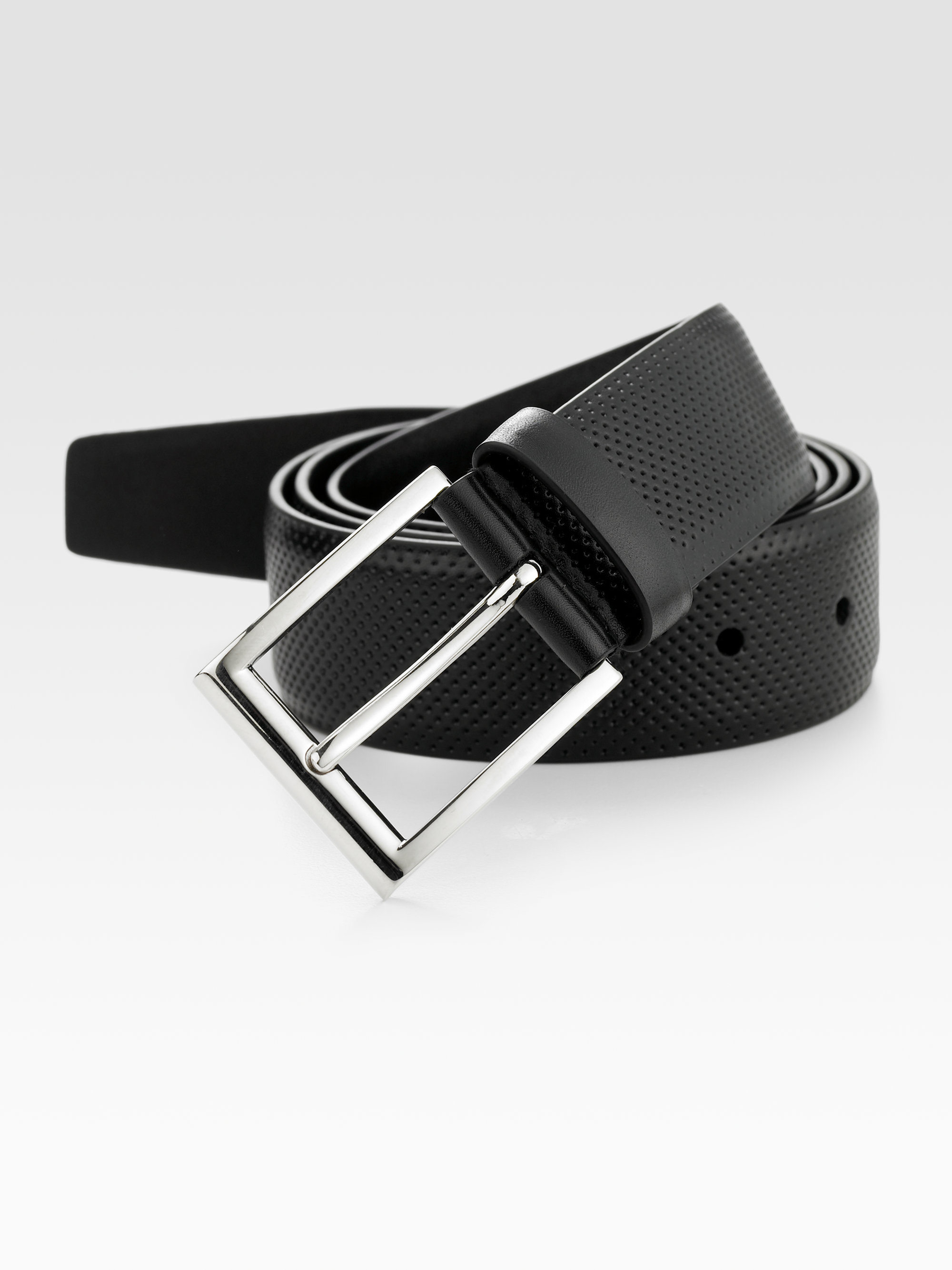Prada Perforated Leather Belt in Black for Men | Lyst  