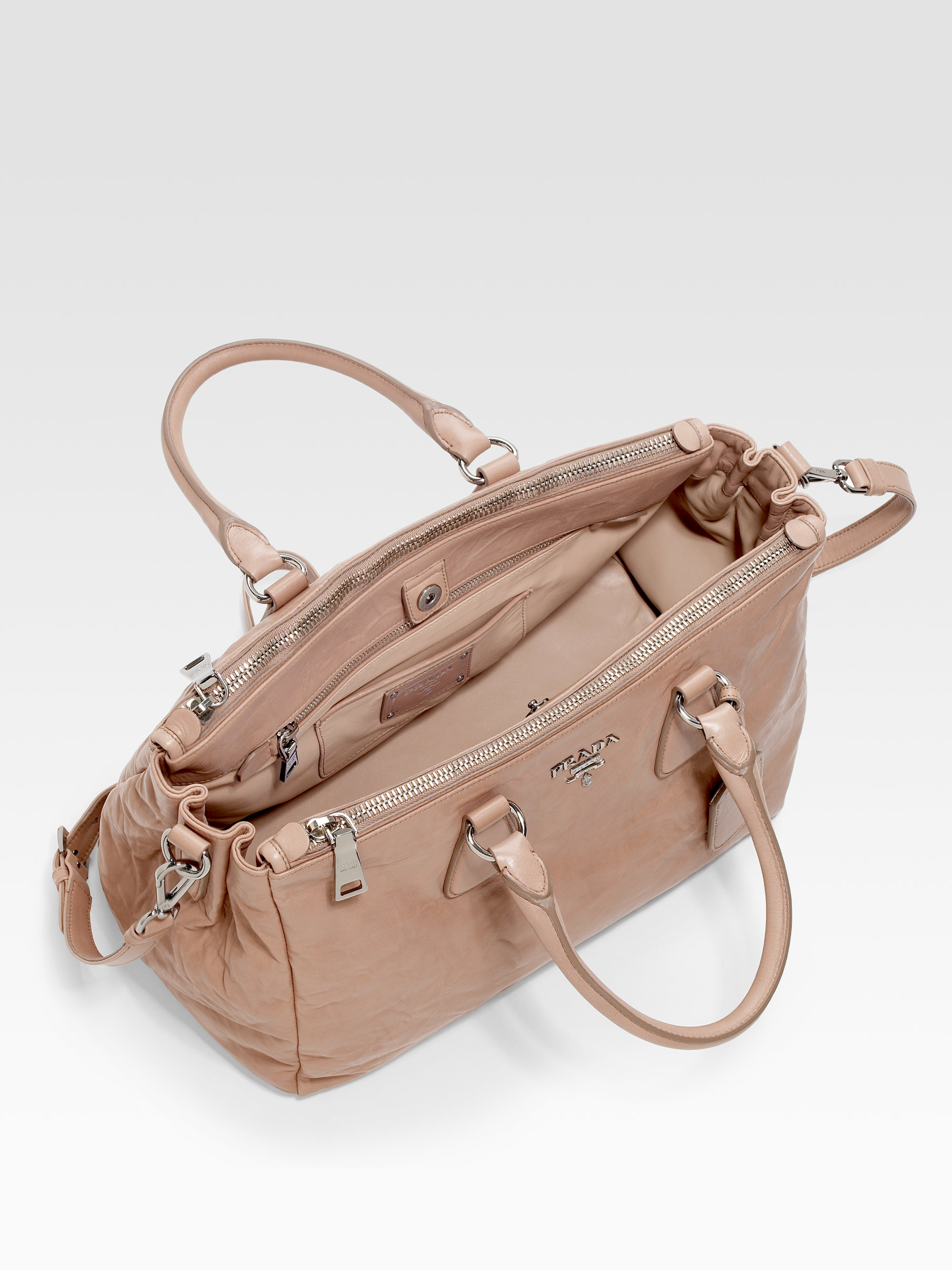 Prada Nappa Antique Tote Bag in Pink (camel) | Lyst