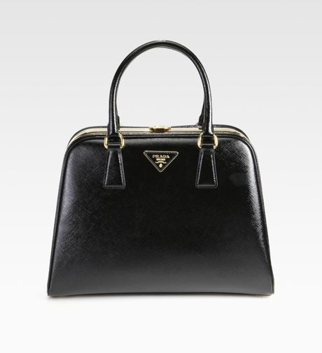 Prada Saffiano Vernice Frame Pyramid Tophandle Bag in Black | Lyst