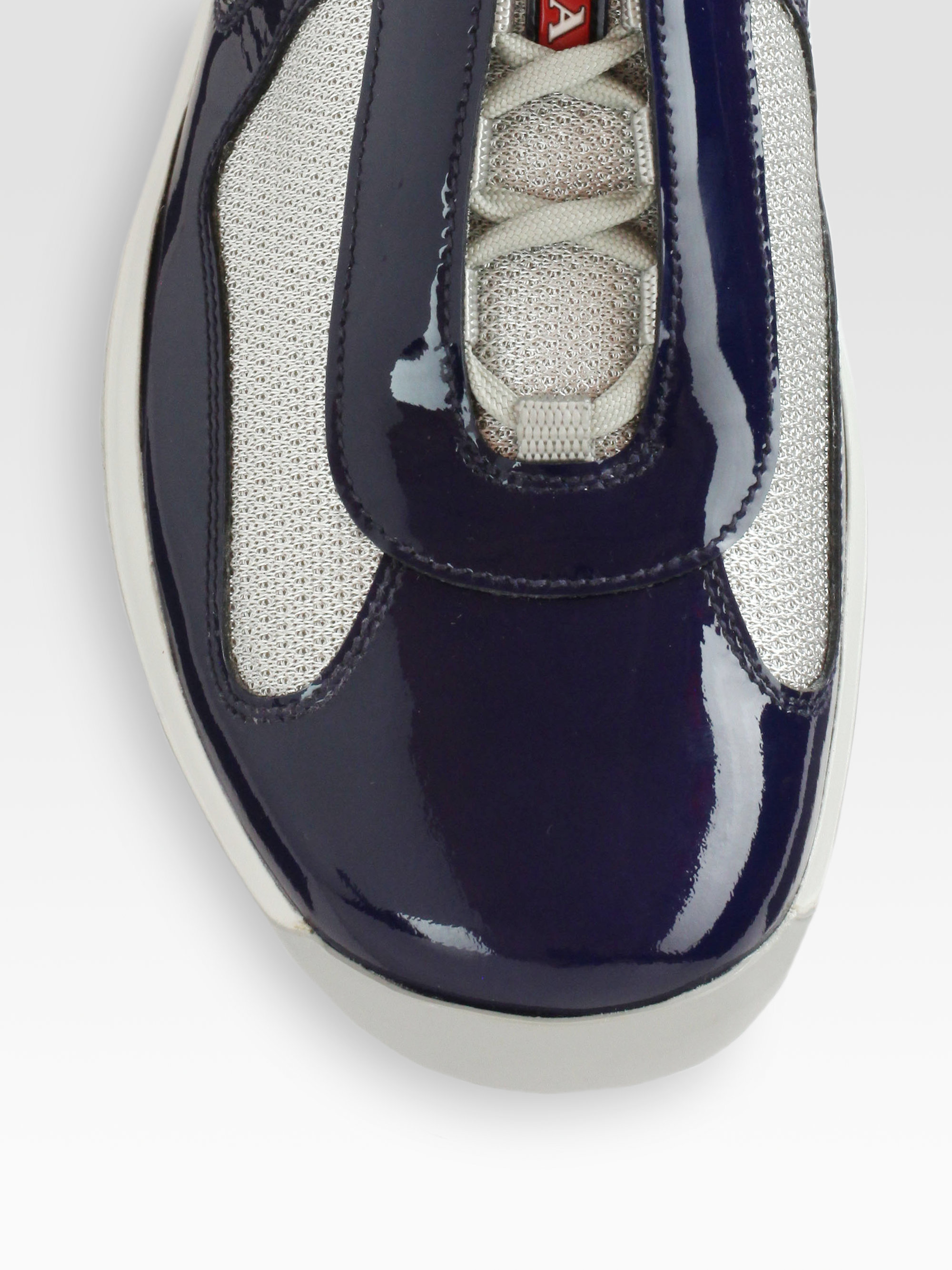 lineair vertrekken Spreek uit Prada Americas Cup Patent Leather Sneakers in Blue for Men | Lyst