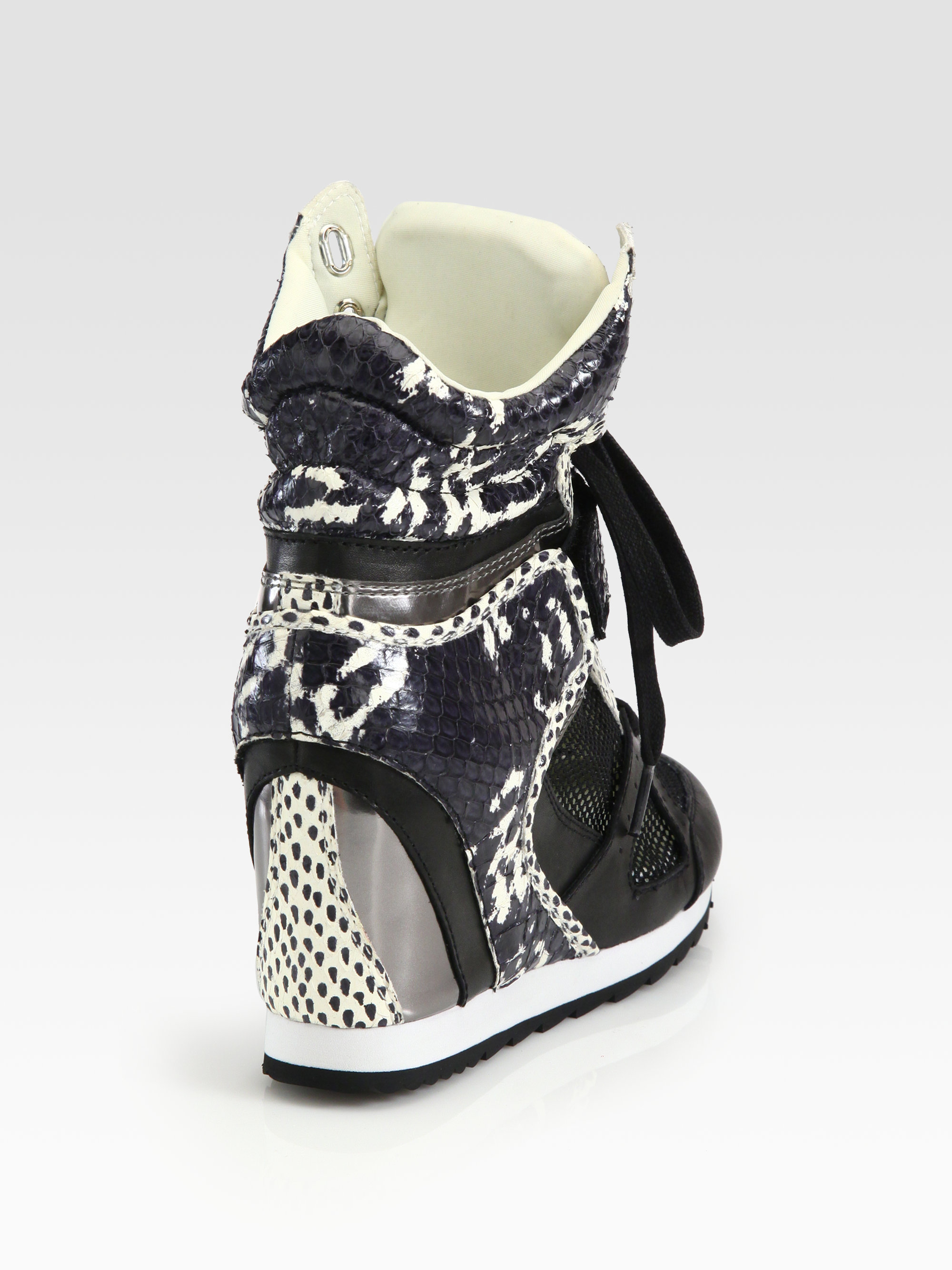 black snakeskin wedge sneakers