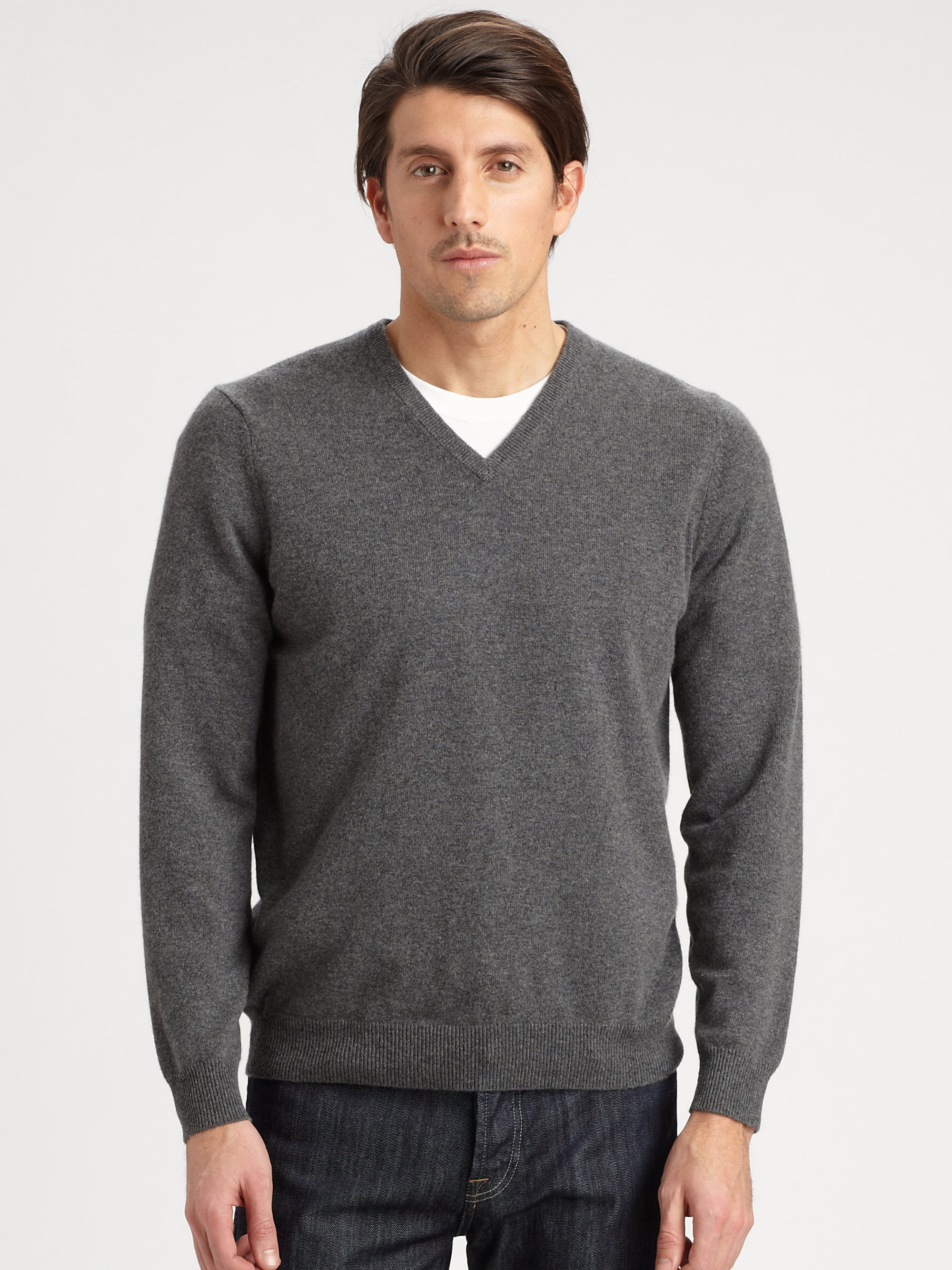 Saks fifth avenue Cashmere Vneck Sweater in Gray for Men | Lyst