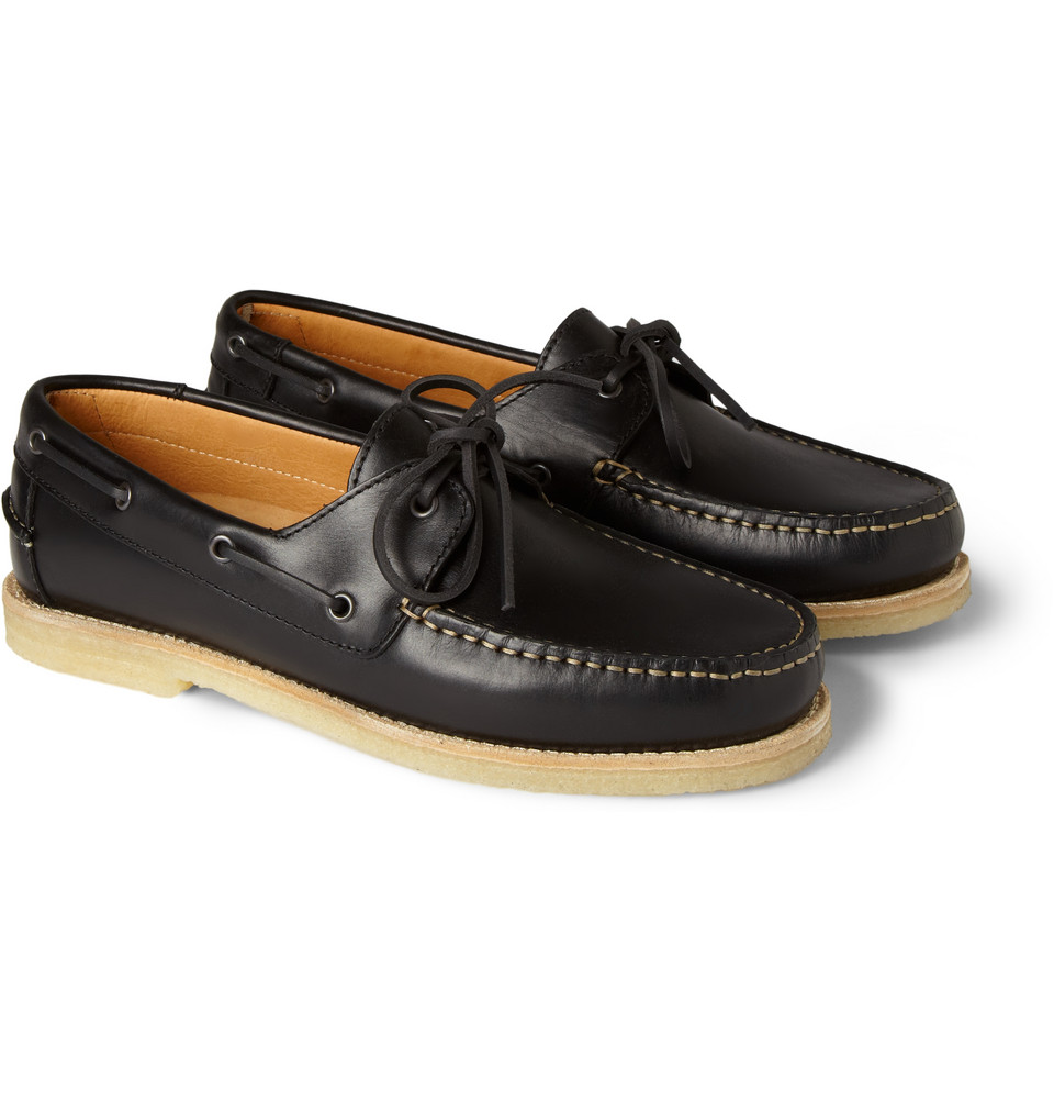 black leather deck shoes