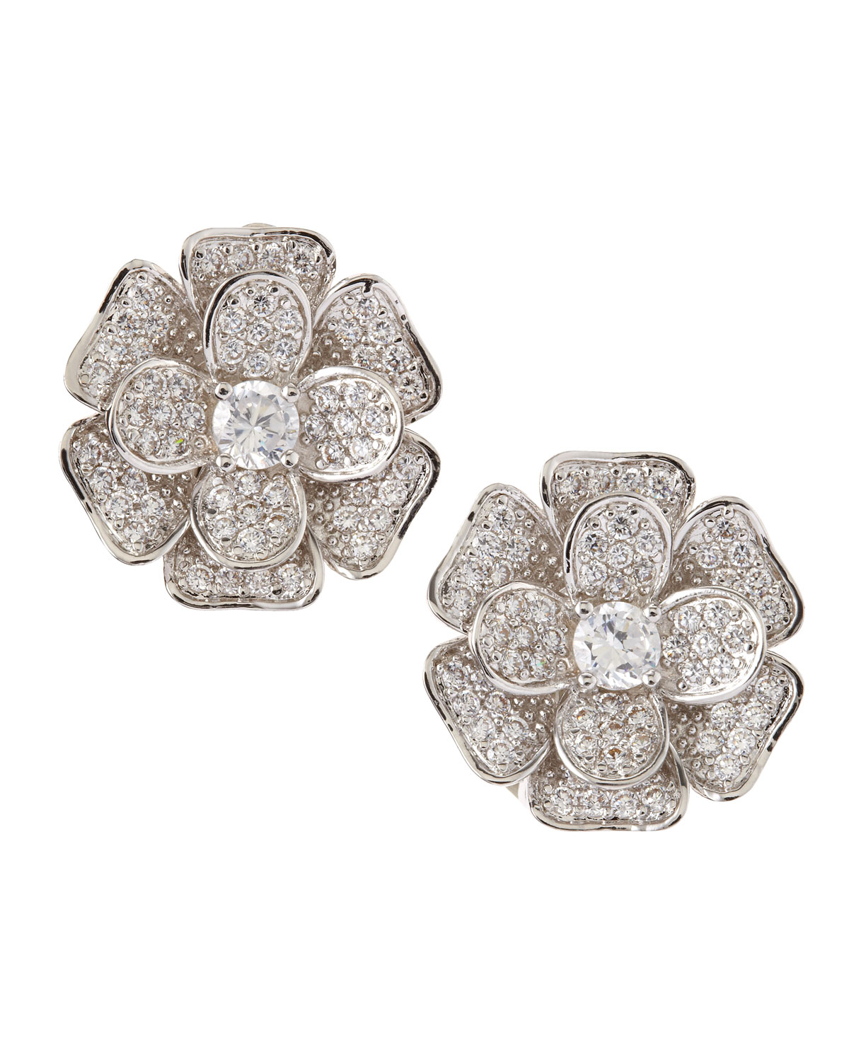Pave Cubic Zirconia Flower Clip Earrings Pave Cubic Zirconia Flower Clip Earrings