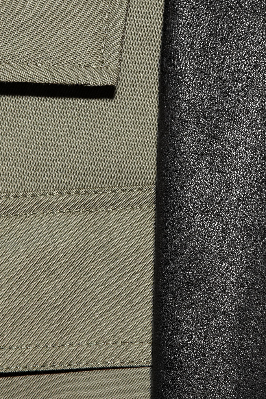 DKNY Leathersleeved Twill Parka in Army (Green) Lyst