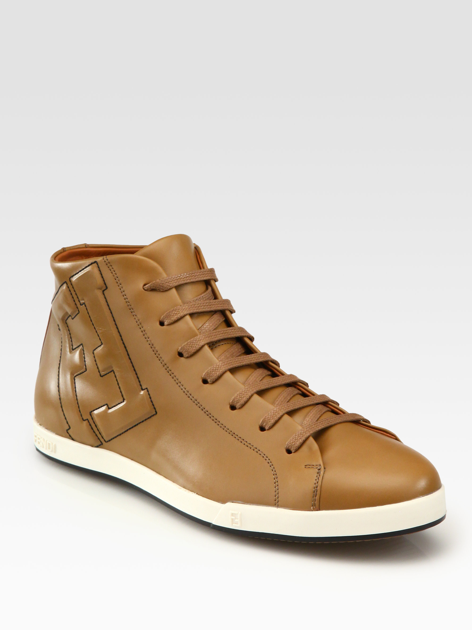 Fendi Leather Laceup Sneakers in Brown for Men (tobacco) | Lyst