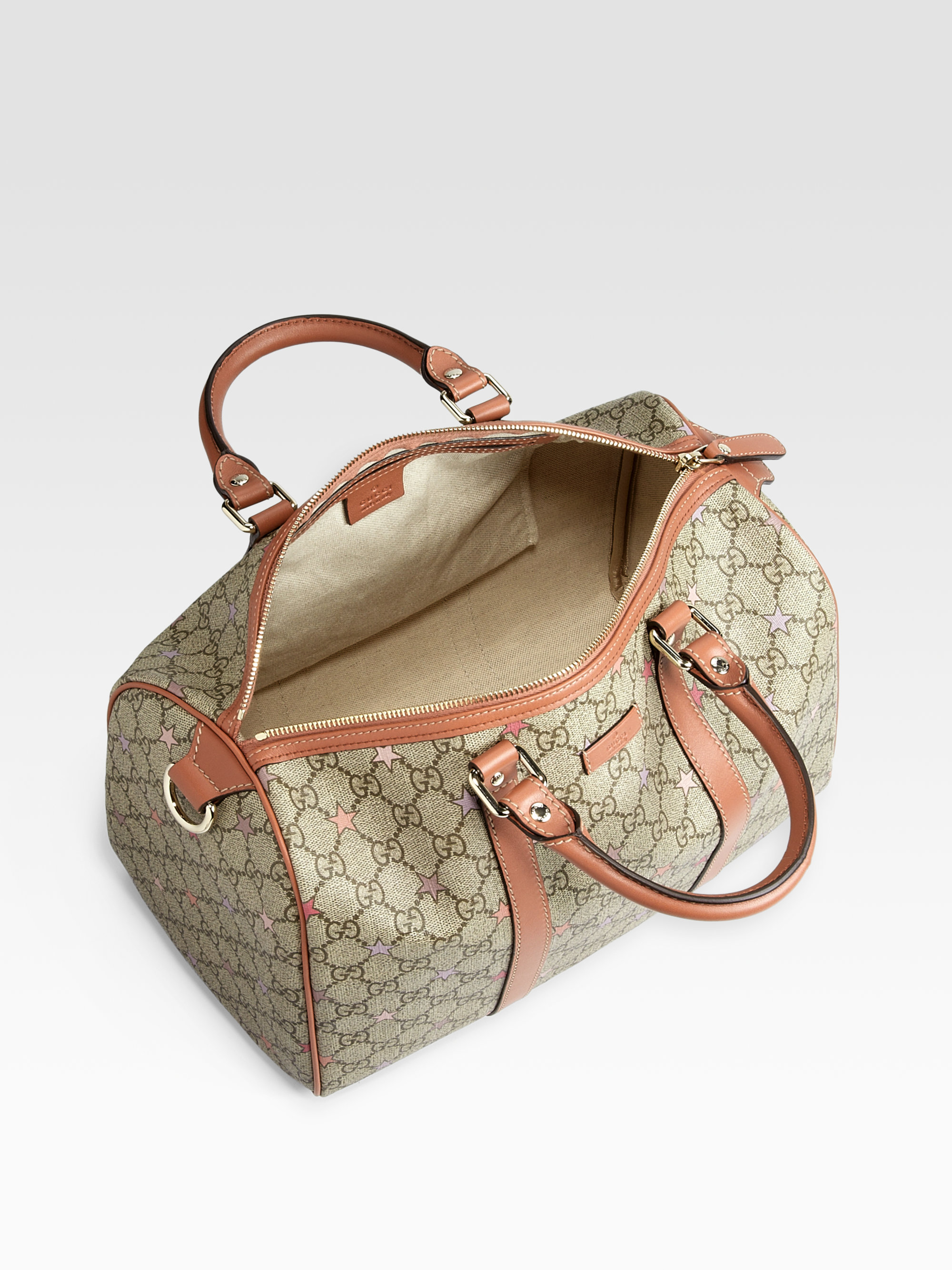 lyst gucci joy gg supreme stars canvas boston bag in natural